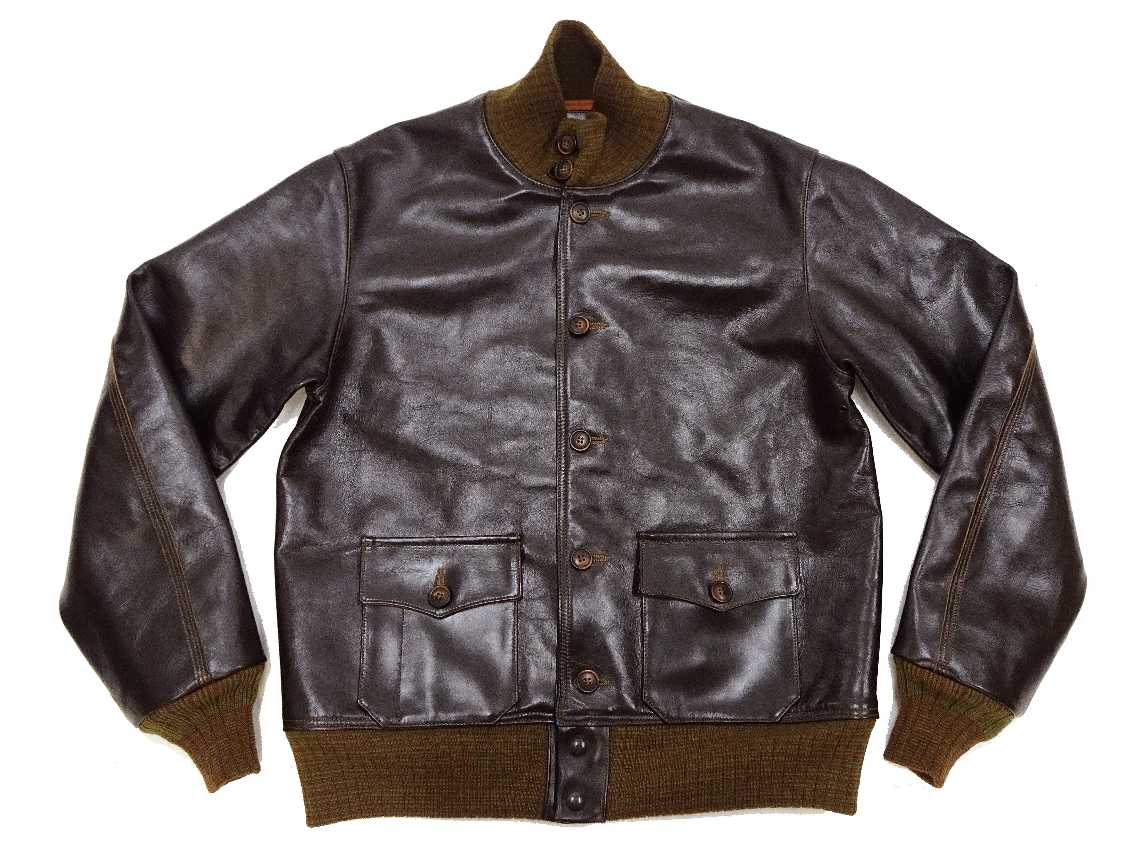 Buzz Rickson A-1 Flight Jacket Men's Reproduction of A1 Leather Bomber Jacket BR80649 Seal-Brown - Image 7