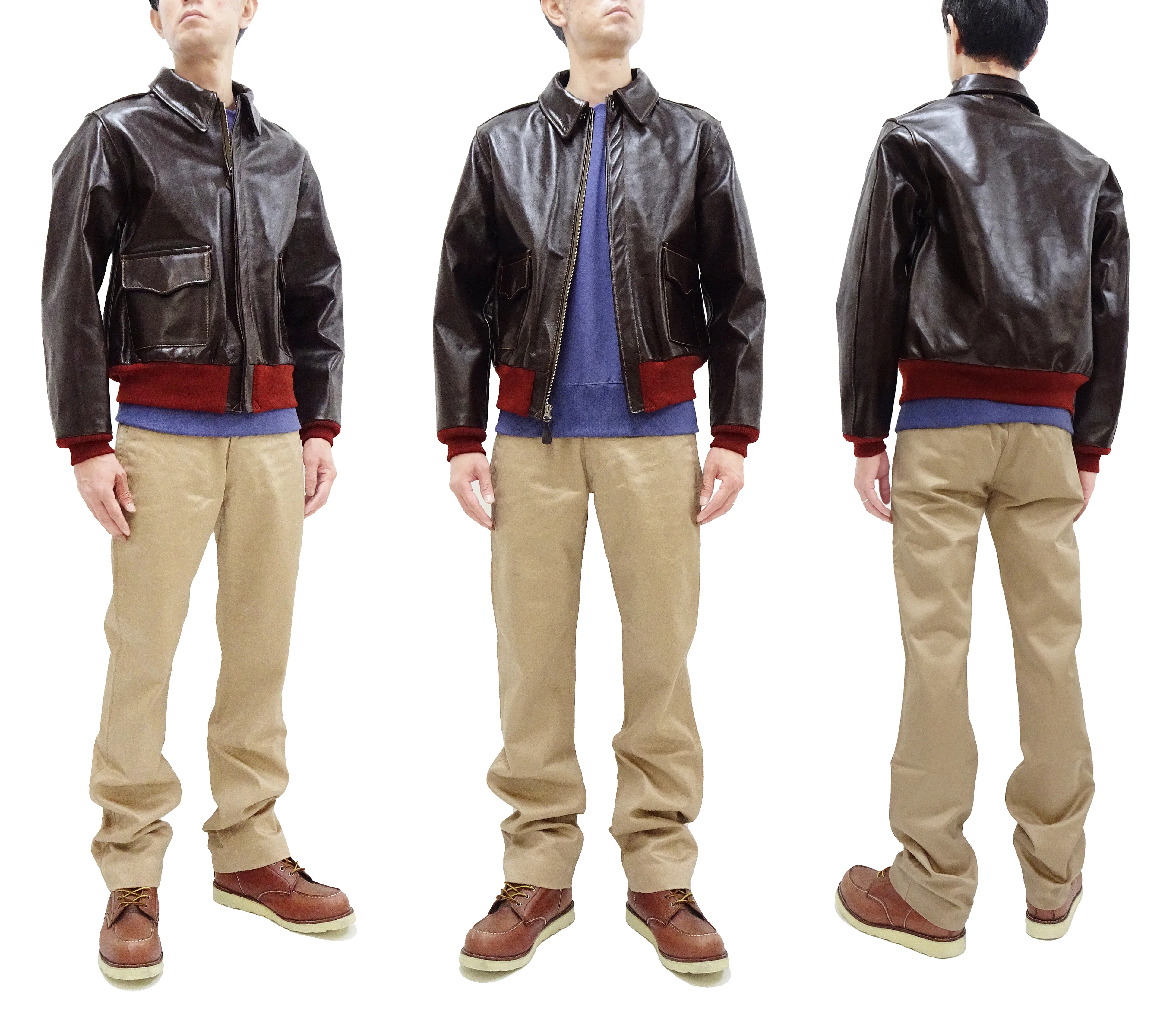 Buzz Rickson A-2 Flight Jacket Men's Reproduction of Aero Leather W535 ac-21996 A2 Leather Bomber Jacket with Red Rib BR80644 Seal-Brown - Image 3