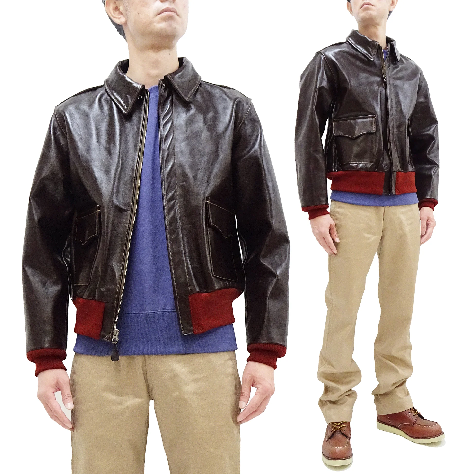 Buzz Rickson A-2 Flight Jacket Men's Reproduction of Aero Leather W535 ac-21996 A2 Leather Bomber Jacket with Red Rib BR80644 Seal-Brown - Image 6