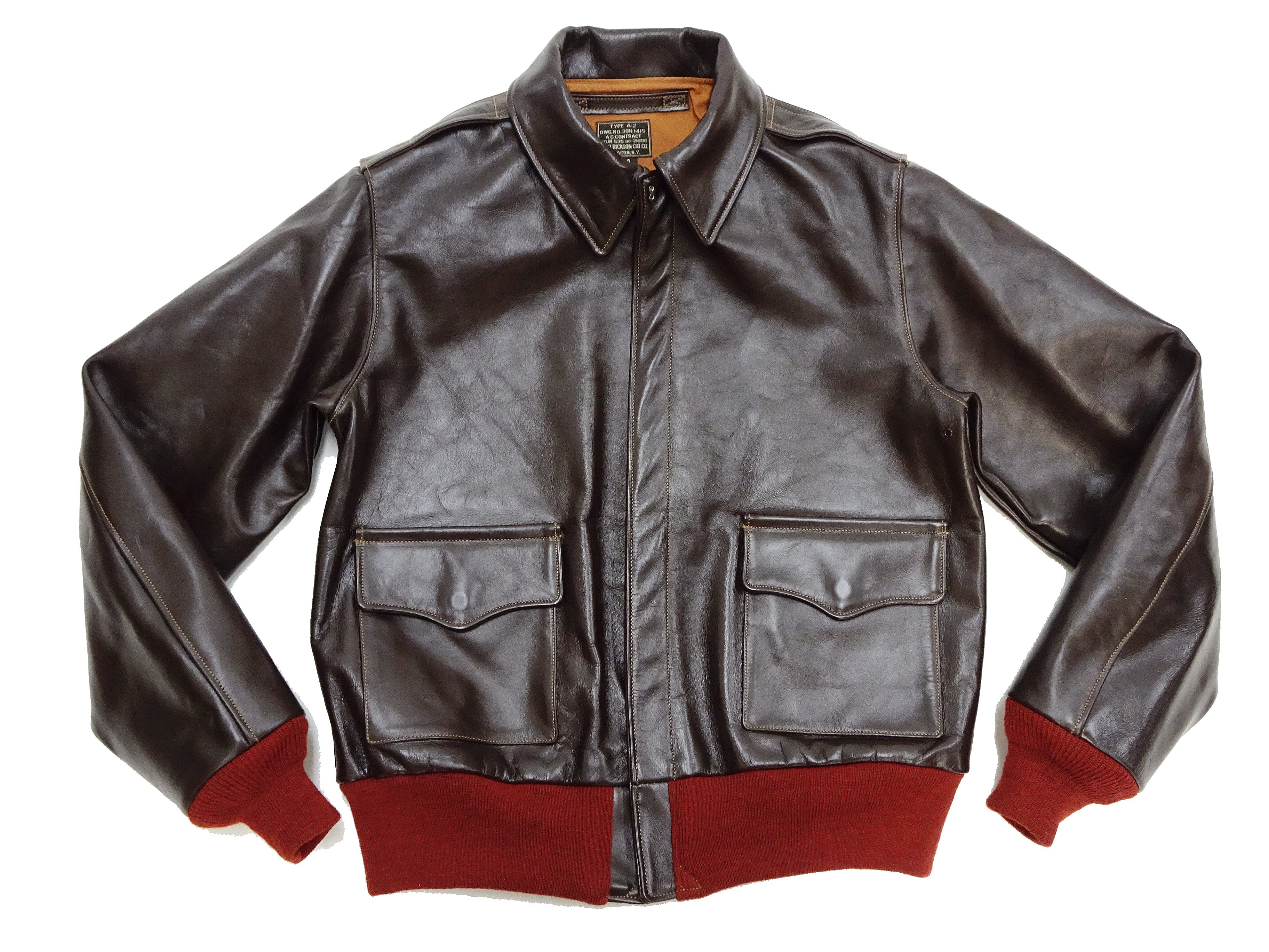 Buzz Rickson A-2 Flight Jacket Men's Reproduction of Aero Leather W535 ac-21996 A2 Leather Bomber Jacket with Red Rib BR80644 Seal-Brown - Image 8