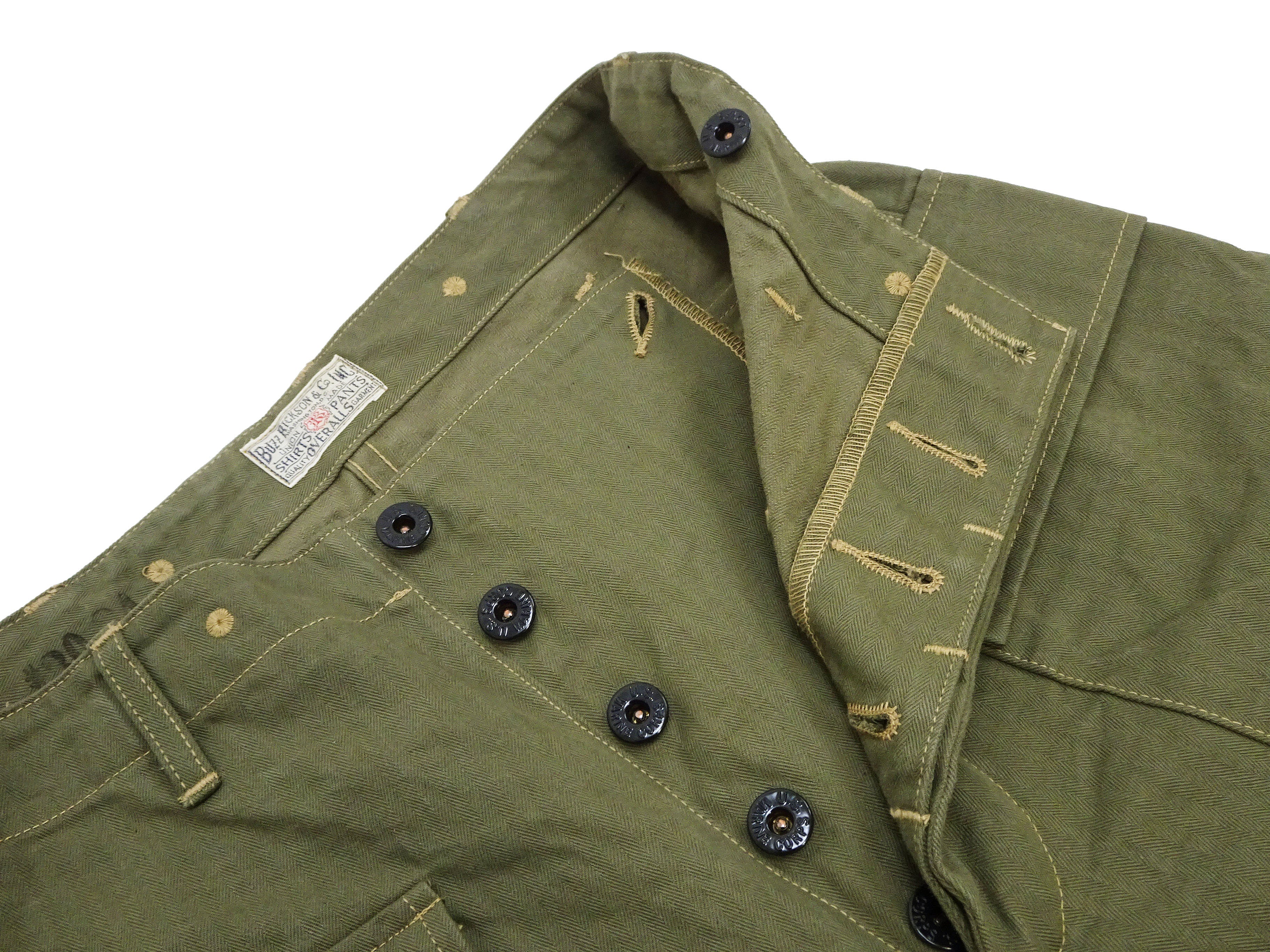 Buzz Rickson Cargo Pants Men's USMC P44 Combat Herringbone Trousers HBT P-44 Monkey Pants BR42501 Olive - Image 12