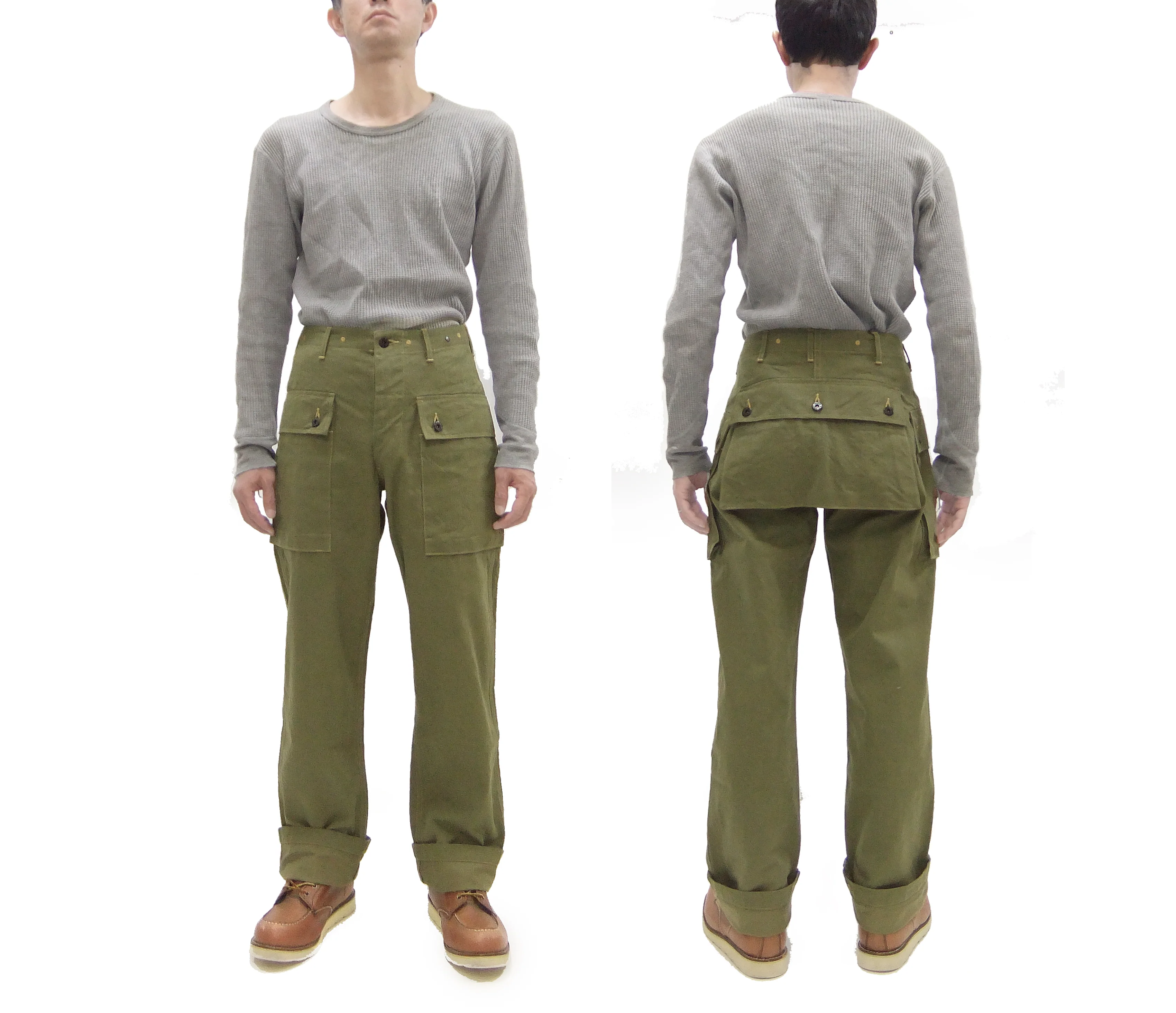 Buzz Rickson Cargo Pants Men's USMC P44 Combat Herringbone Trousers HBT P-44 Monkey Pants BR42501 Olive - Image 3