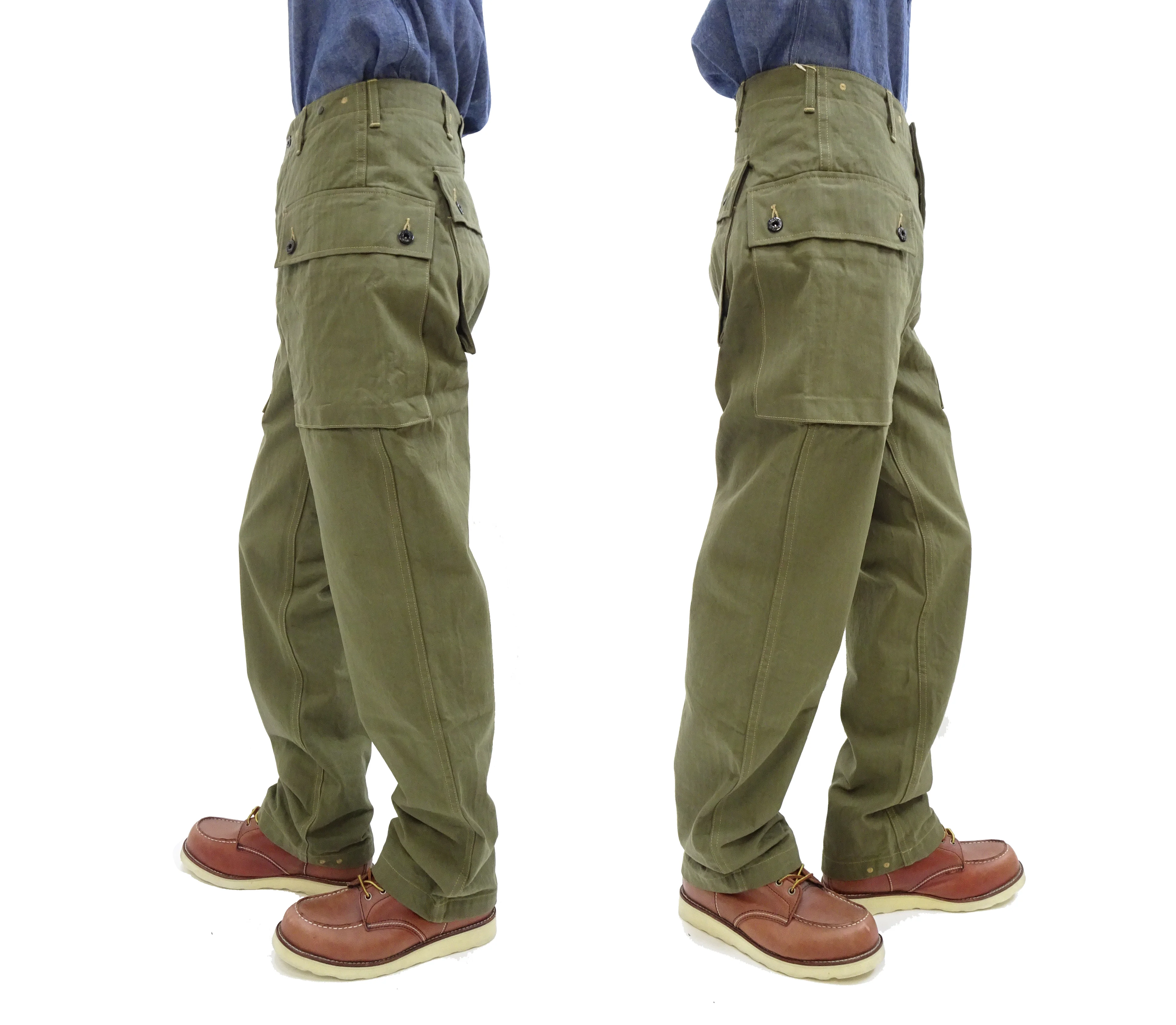 Buzz Rickson Cargo Pants Men's USMC P44 Combat Herringbone Trousers HBT P-44 Monkey Pants BR42501 Olive - Image 4