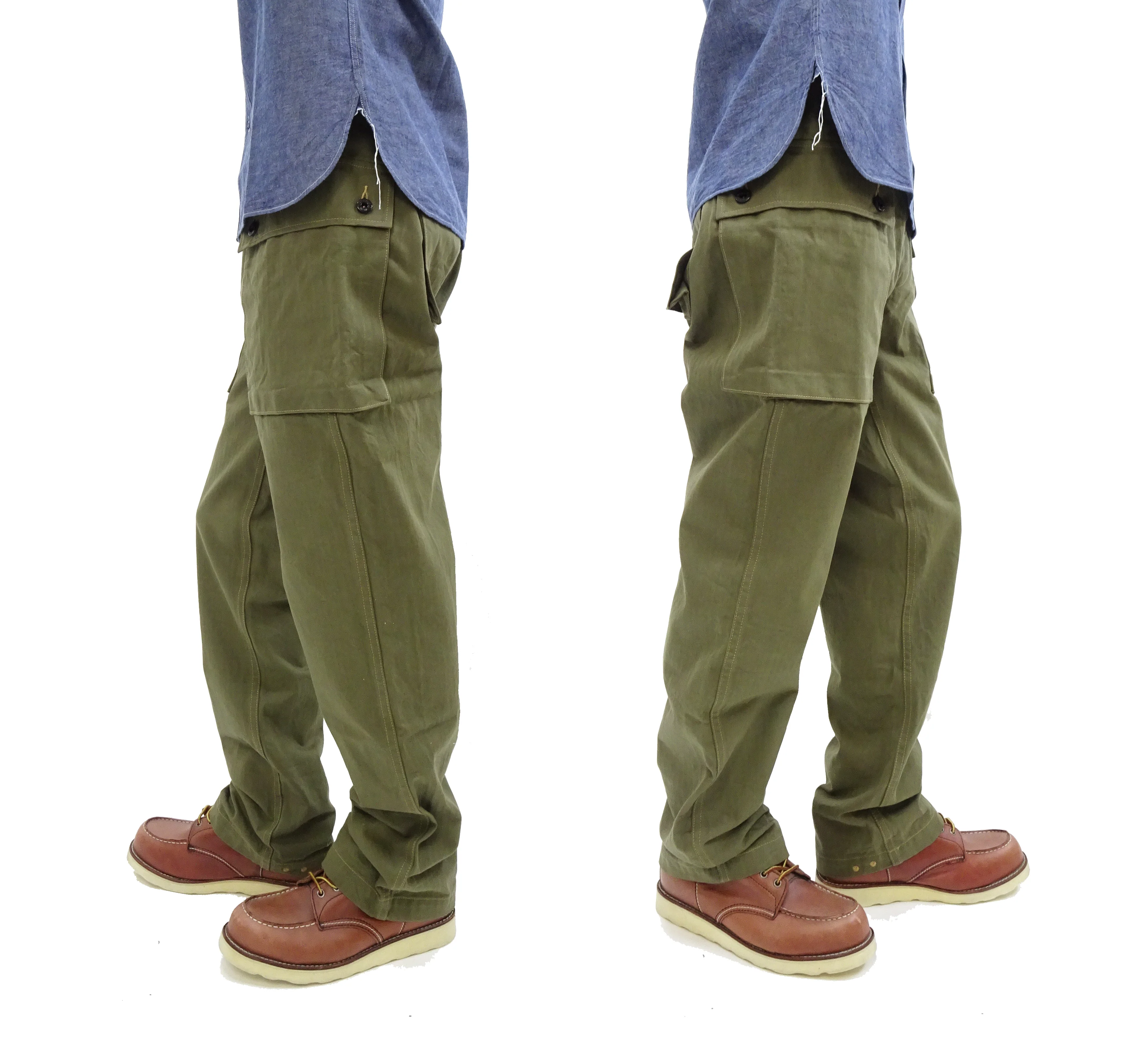 Buzz Rickson Cargo Pants Men's USMC P44 Combat Herringbone Trousers HBT P-44 Monkey Pants BR42501 Olive - Image 5