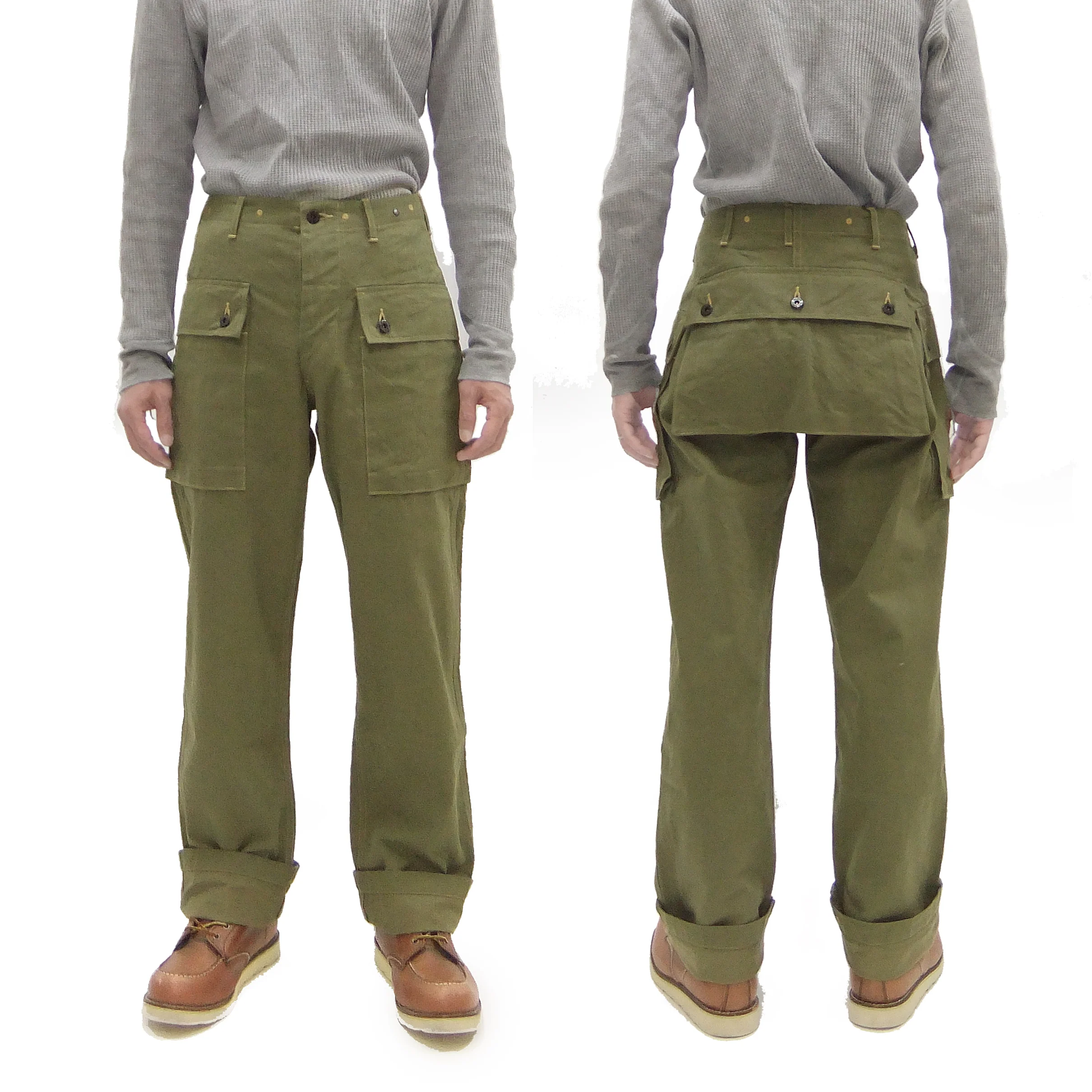 Buzz Rickson Cargo Pants Men's USMC P44 Combat Herringbone Trousers HBT P-44 Monkey Pants BR42501 Olive - Image 7