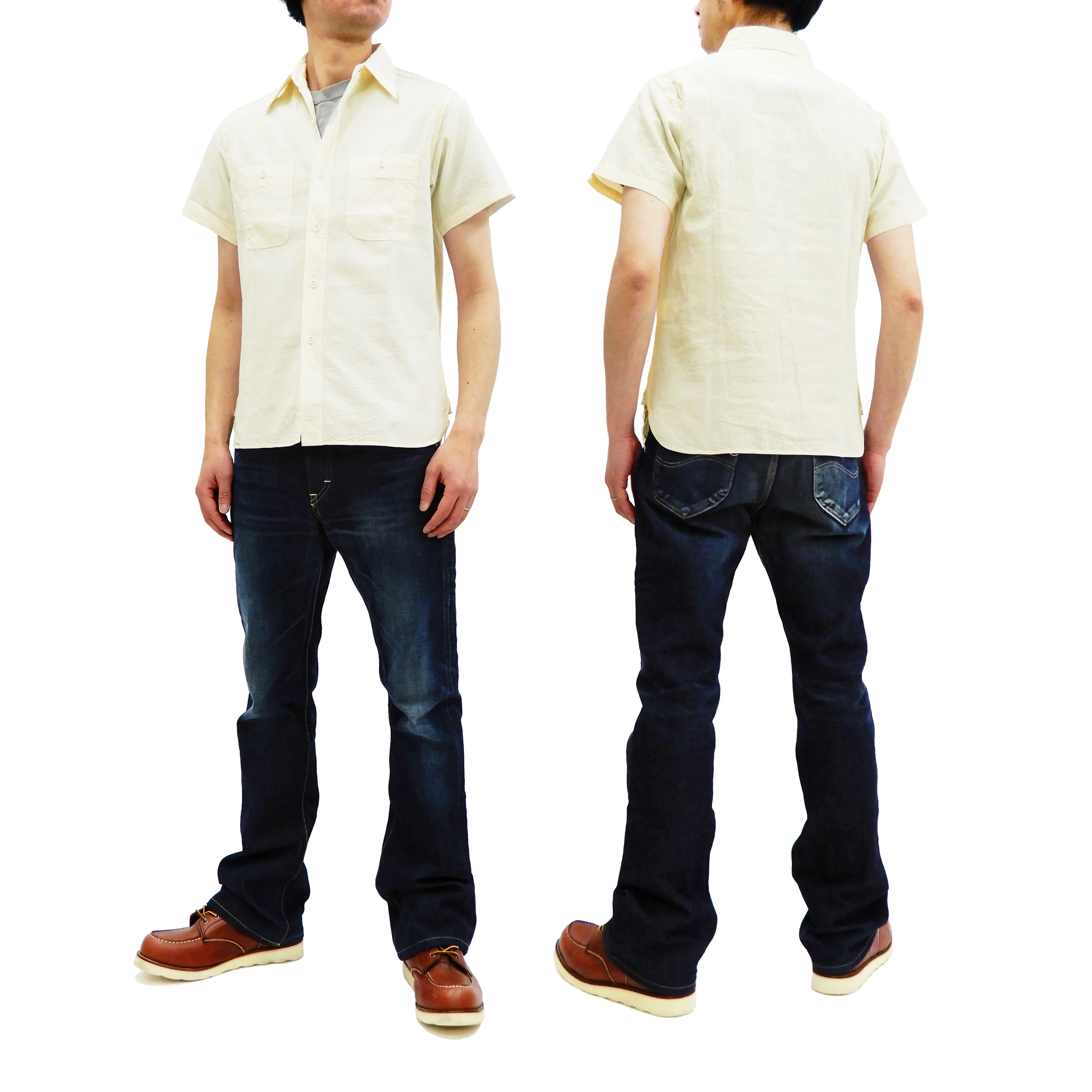 Buzz Rickson Chambray Shirt Men's U.S. Military Style Short Sleeve Button Up Shirt BR35857 Ecru - Image 3