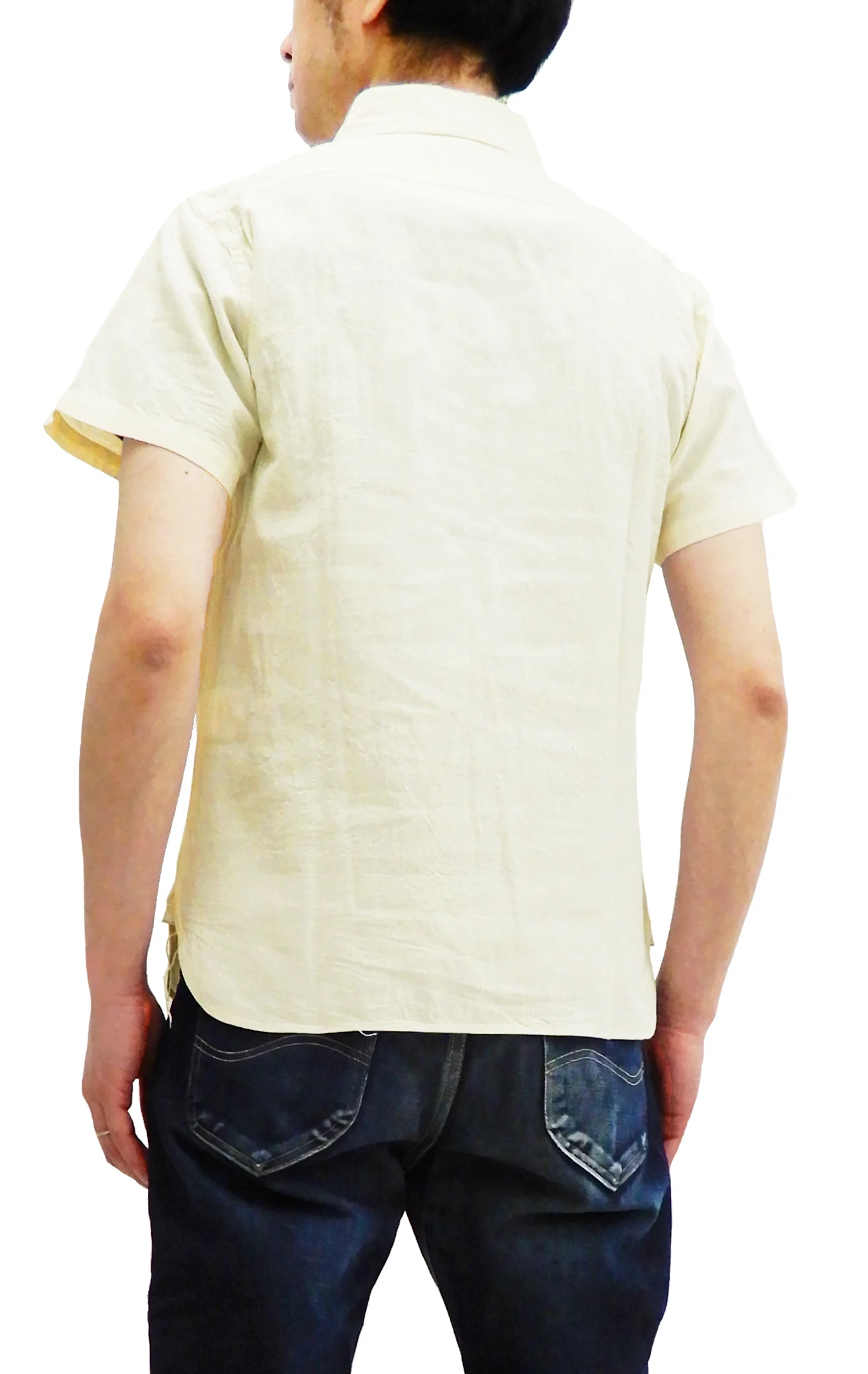 Buzz Rickson Chambray Shirt Men's U.S. Military Style Short Sleeve Button Up Shirt BR35857 Ecru - Image 4
