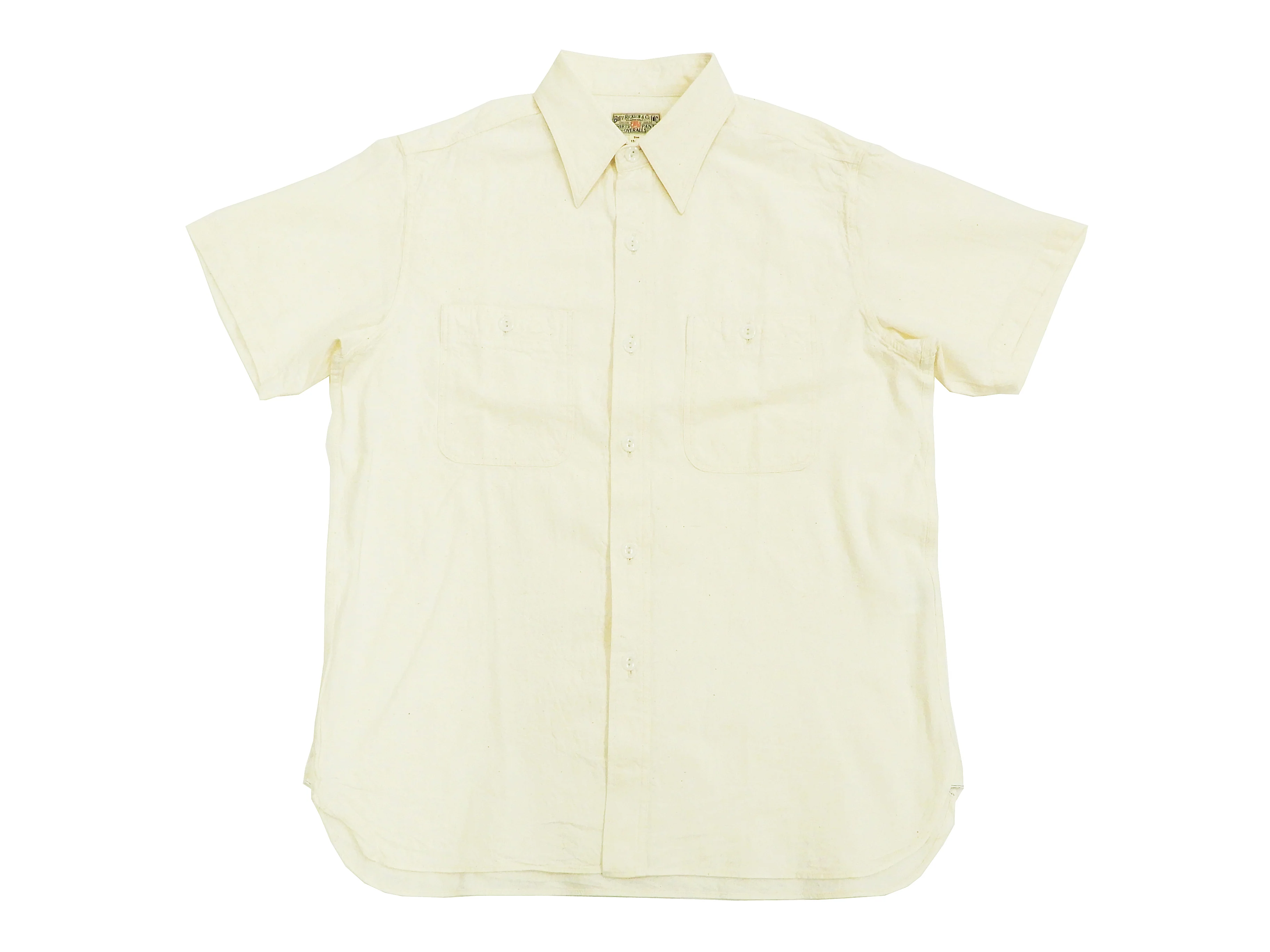 Buzz Rickson Chambray Shirt Men's U.S. Military Style Short Sleeve Button Up Shirt BR35857 Ecru - Image 5