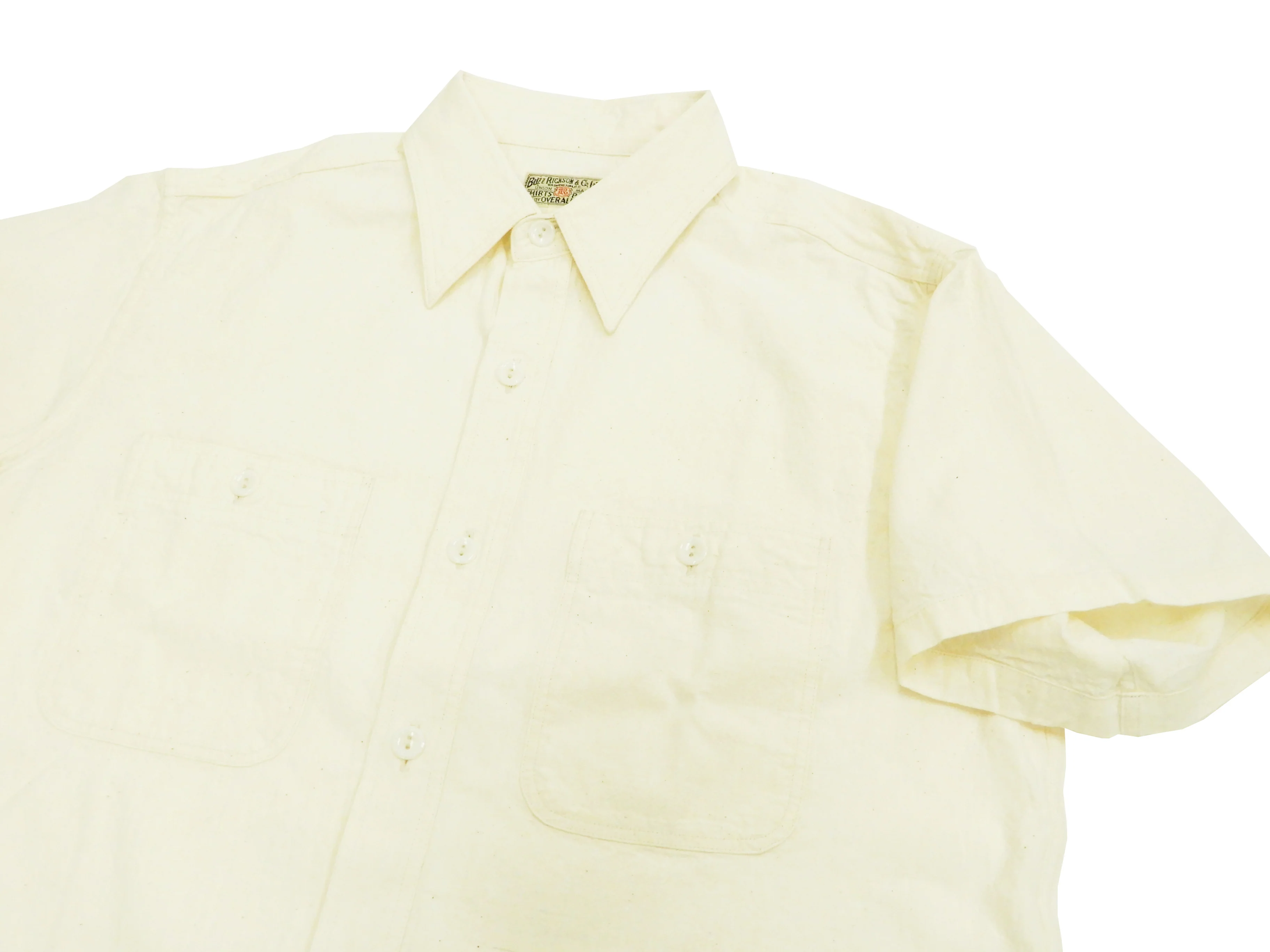 Buzz Rickson Chambray Shirt Men's U.S. Military Style Short Sleeve Button Up Shirt BR35857 Ecru - Image 7
