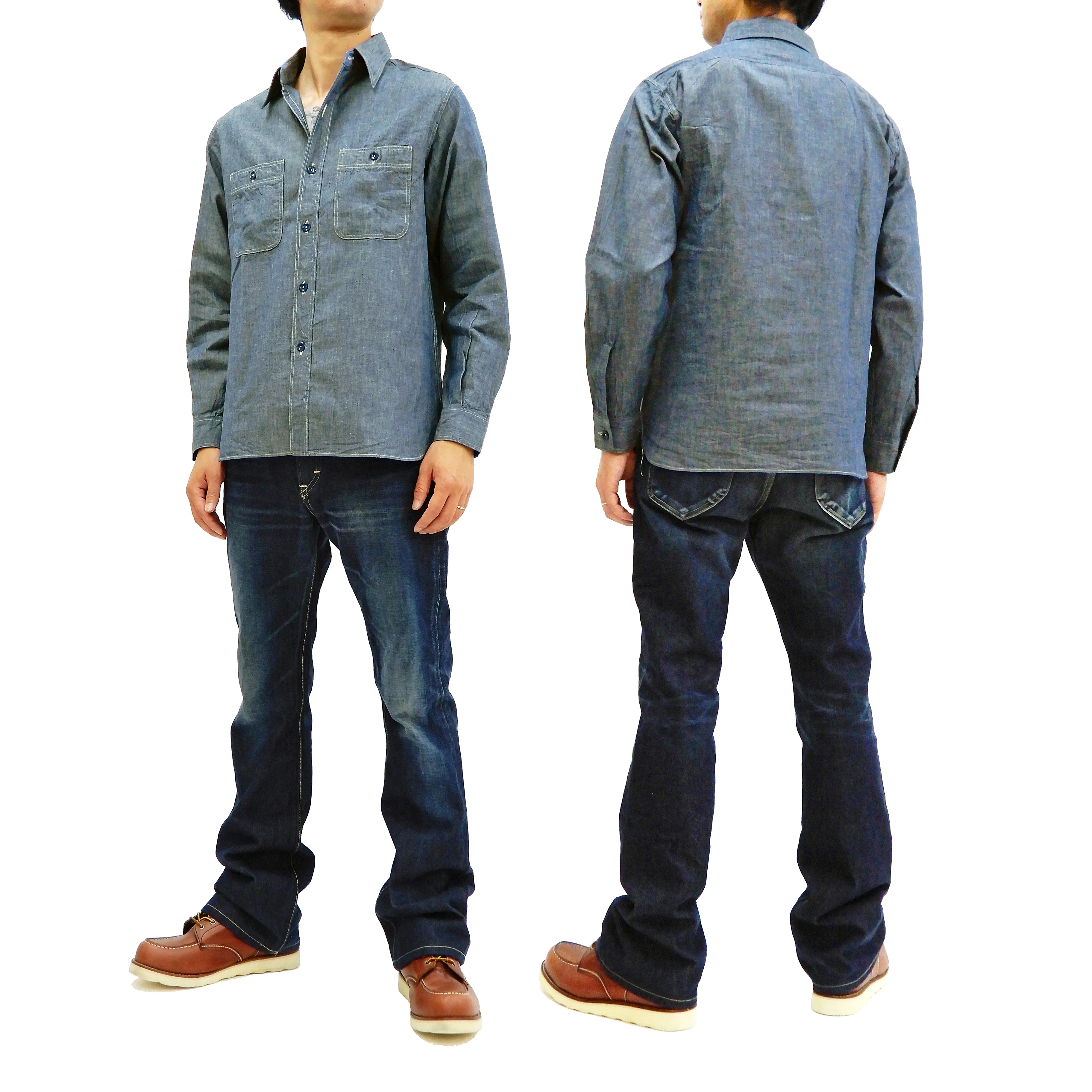 Buzz Rickson Chambray Shirt Men's U.S. Navy Military Style Plain Long Sleeve Button Up Shirt BR25995 Blue Chambray - Image 4