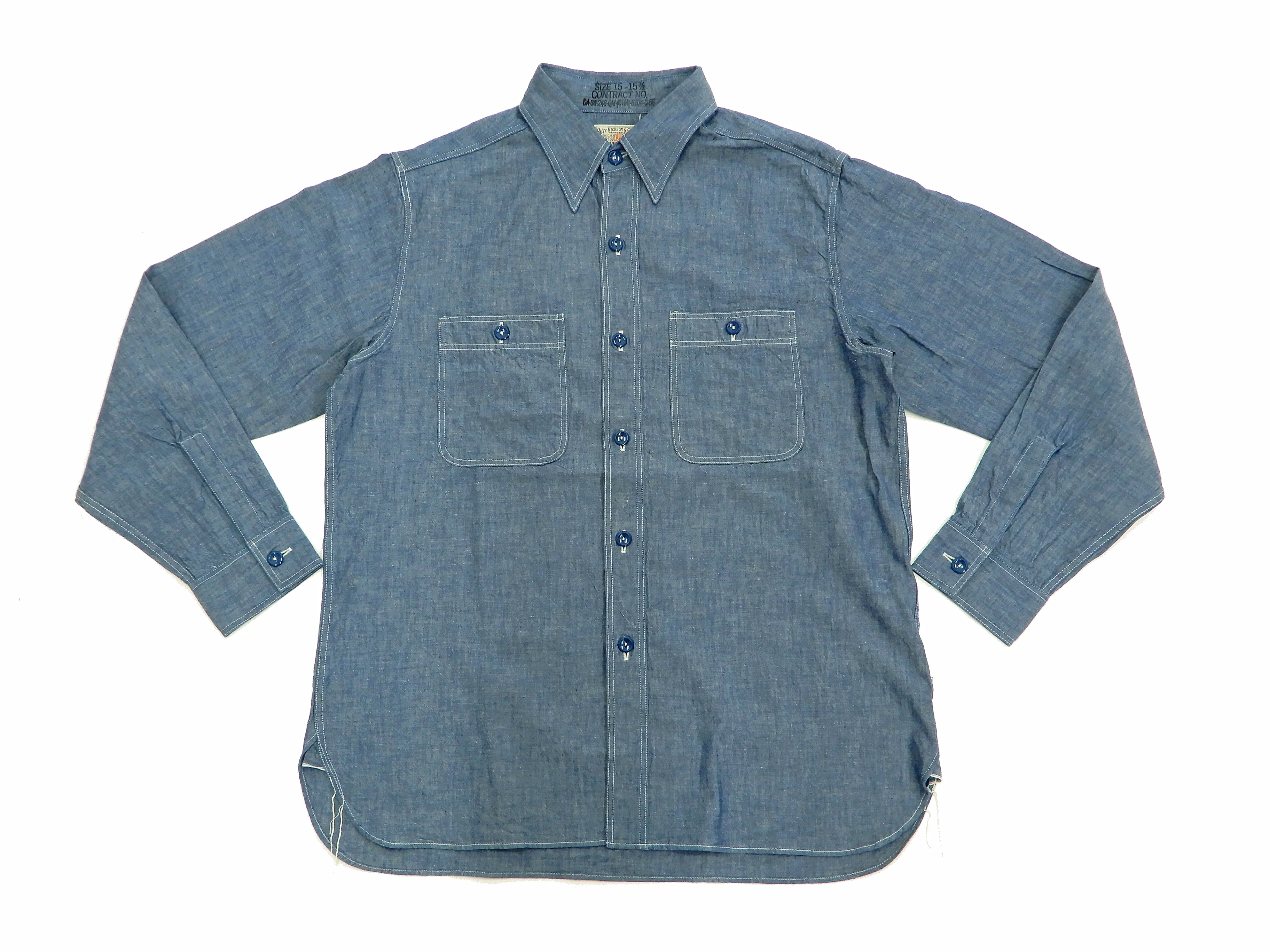Buzz Rickson Chambray Shirt Men's U.S. Navy Military Style Plain Long Sleeve Button Up Shirt BR25995 Blue Chambray - Image 5