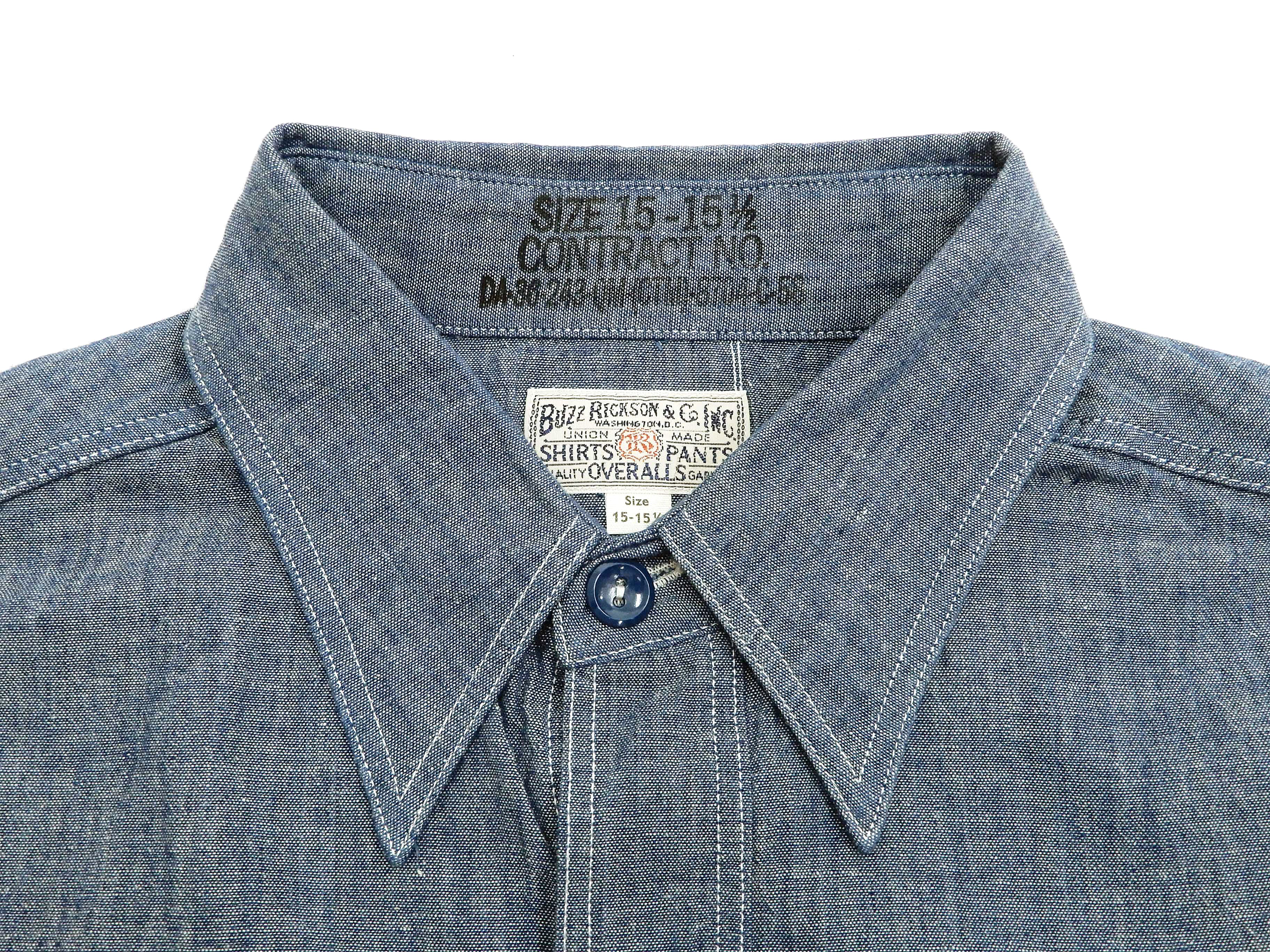 Buzz Rickson Chambray Shirt Men's U.S. Navy Military Style Plain Long Sleeve Button Up Shirt BR25995 Blue Chambray - Image 7
