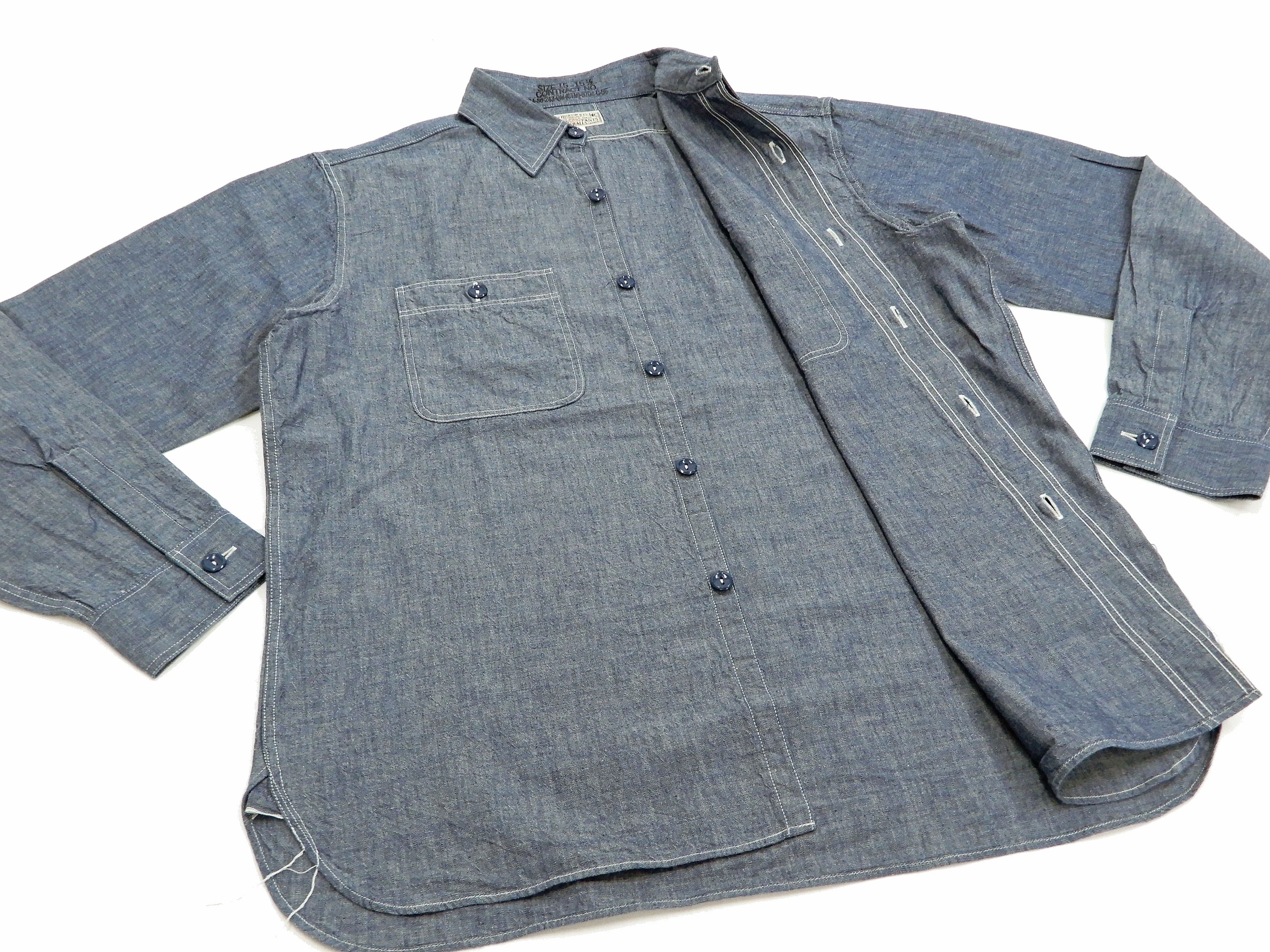 Buzz Rickson Chambray Shirt Men's U.S. Navy Military Style Plain Long Sleeve Button Up Shirt BR25995 Blue Chambray - Image 8