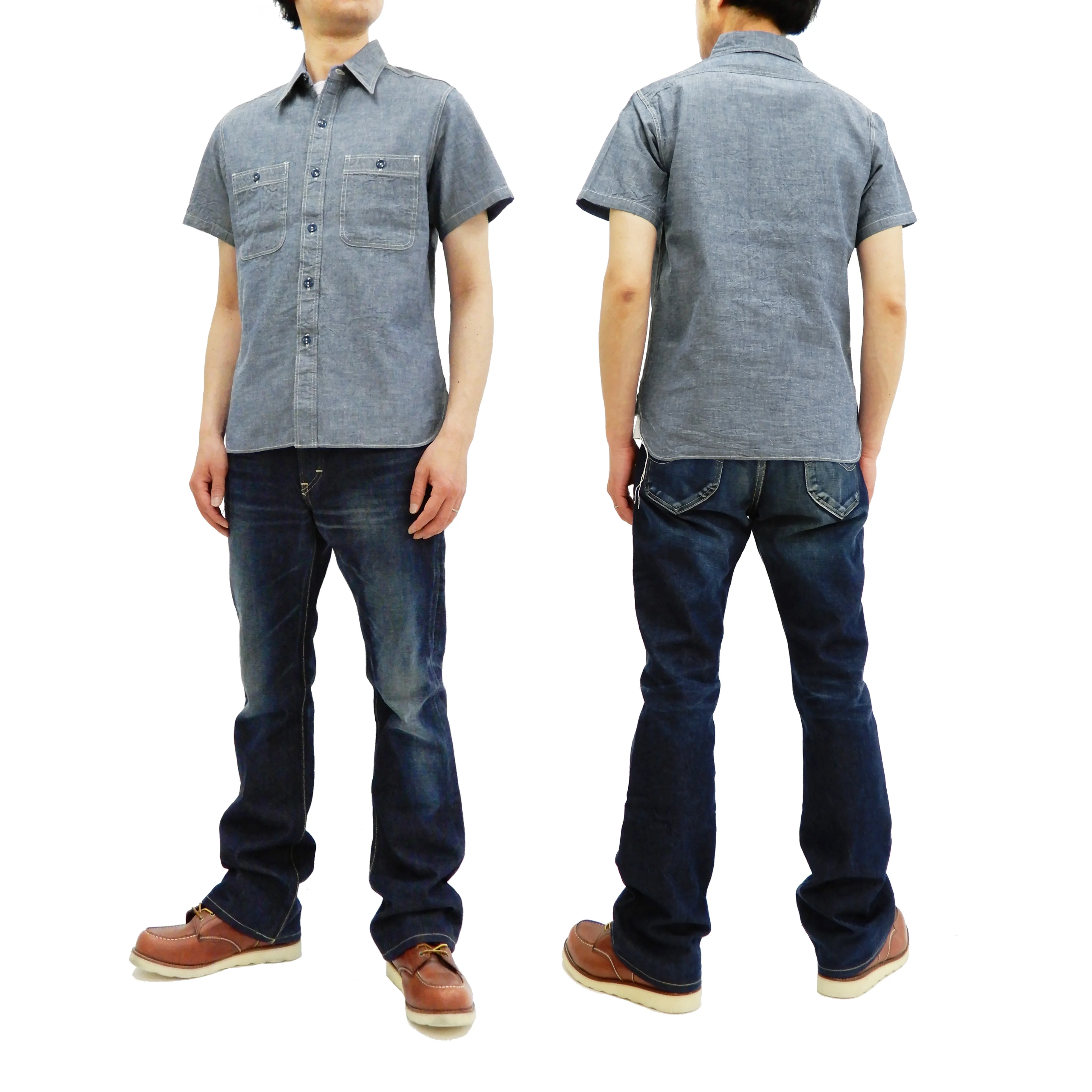 Buzz Rickson Chambray Shirt, Men's U.S. Navy Military Style Short Sleeve Button Up Shirt BR35856 Blue - Image 3