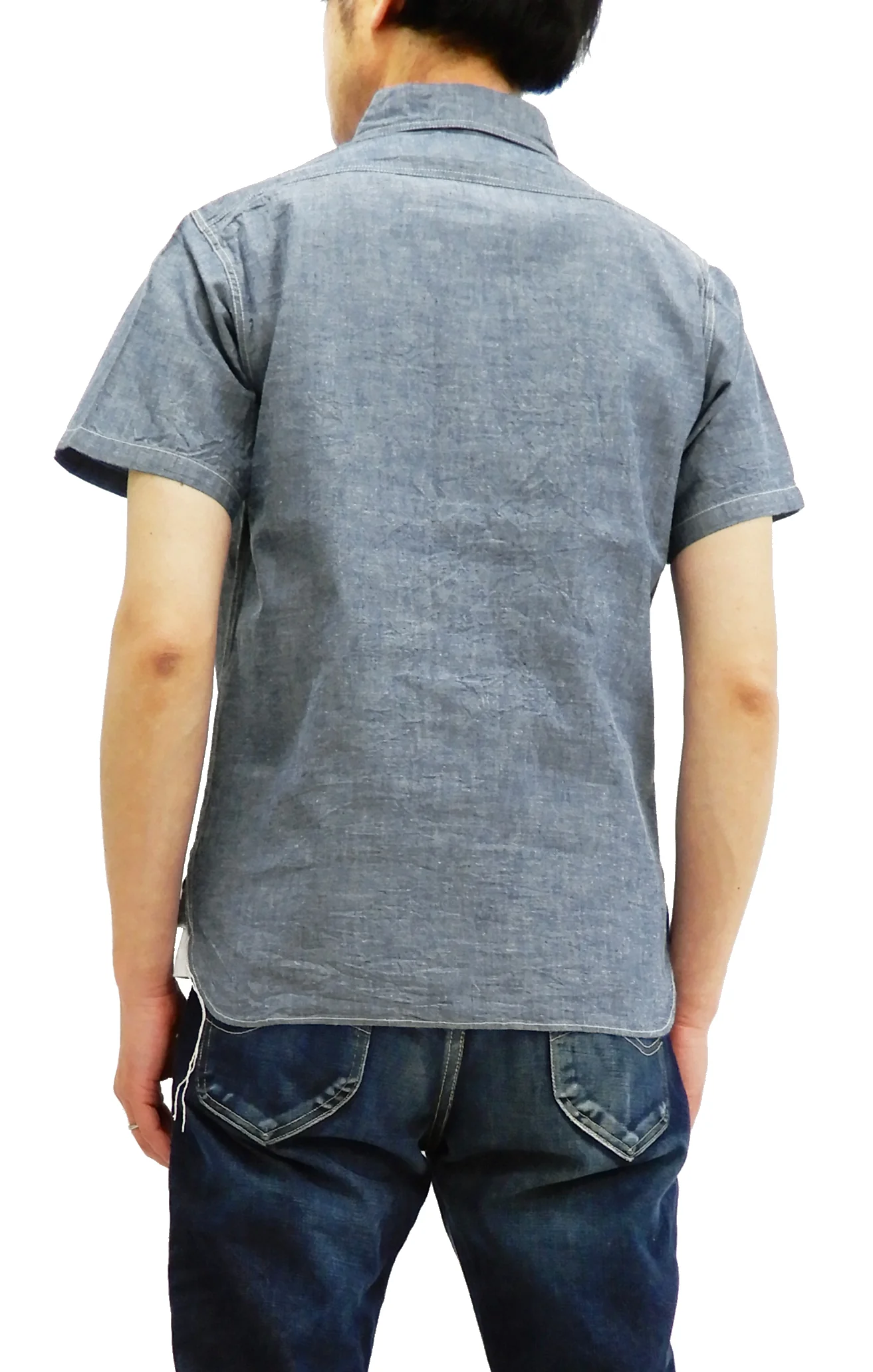 Buzz Rickson Chambray Shirt, Men's U.S. Navy Military Style Short Sleeve Button Up Shirt BR35856 Blue - Image 4