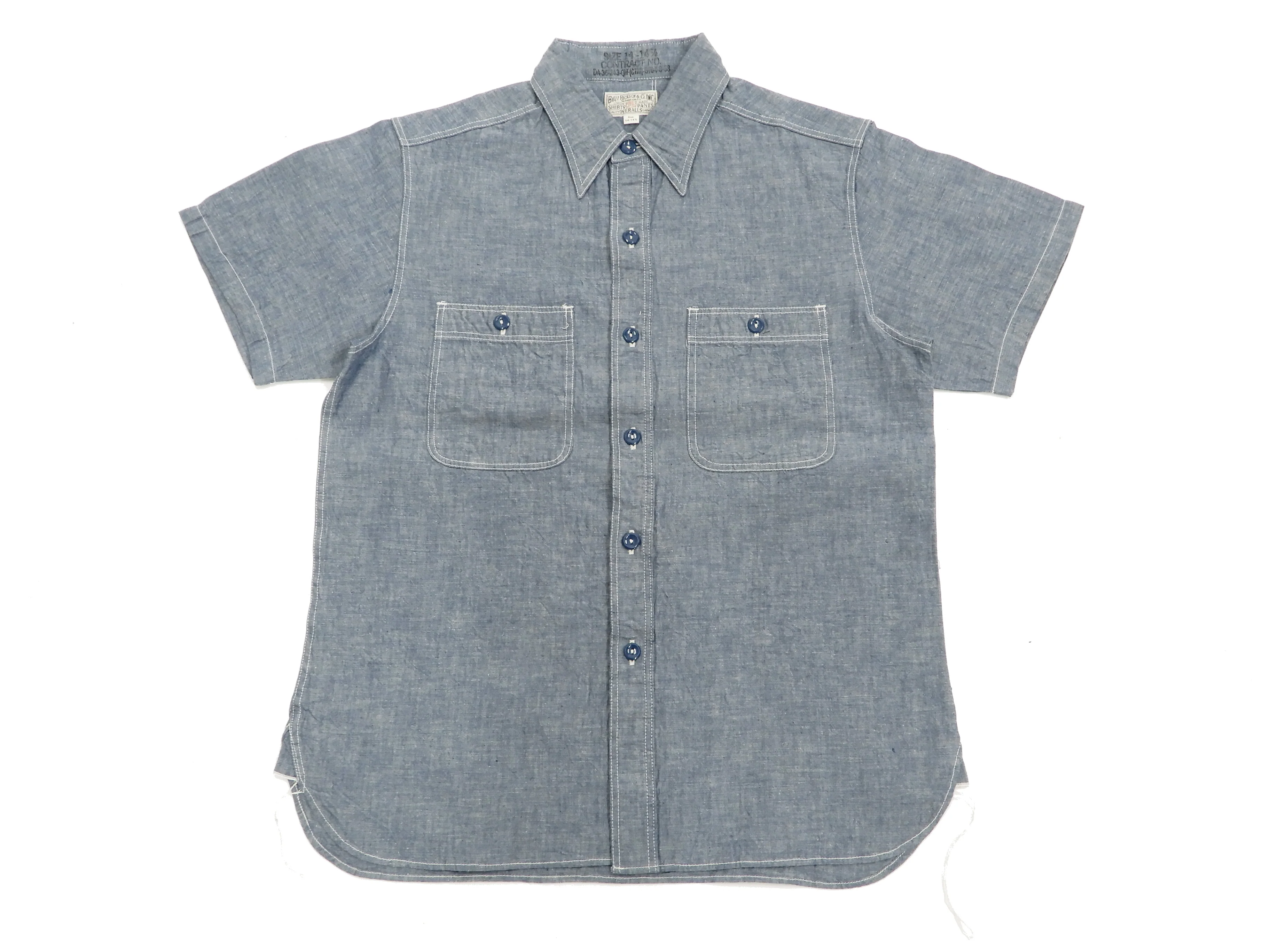 Buzz Rickson Chambray Shirt, Men's U.S. Navy Military Style Short Sleeve Button Up Shirt BR35856 Blue - Image 5