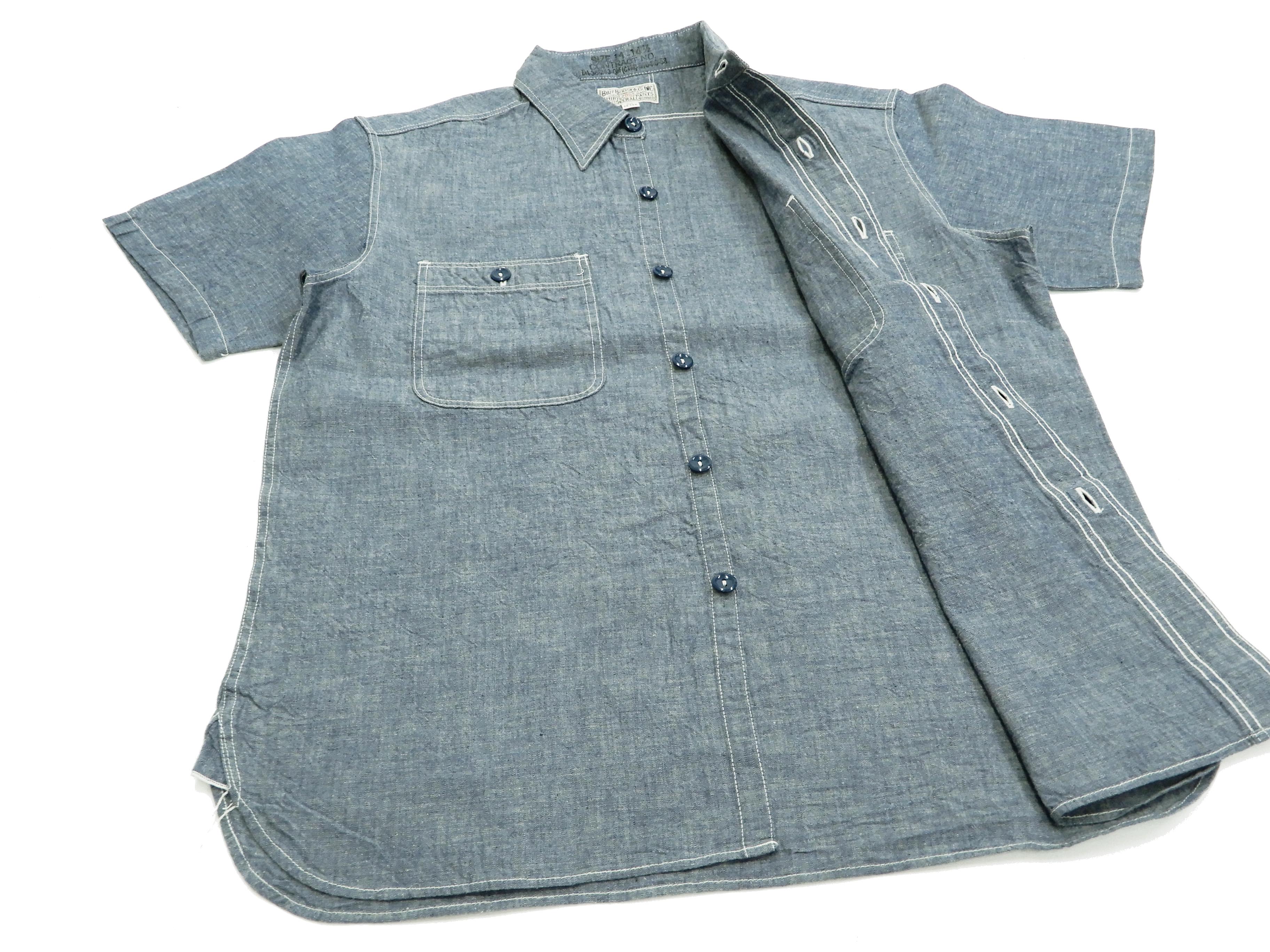 Buzz Rickson Chambray Shirt, Men's U.S. Navy Military Style Short Sleeve Button Up Shirt BR35856 Blue - Image 8