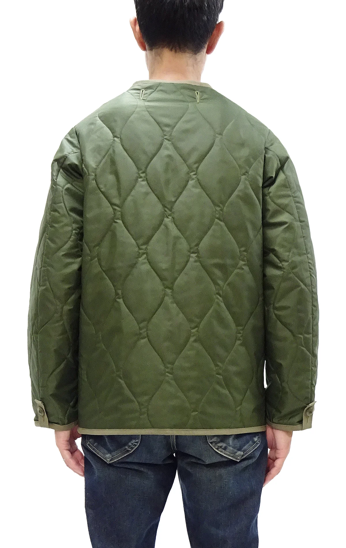 Buzz Rickson Collarless Nylon Quilted Jacket Men's Updated Version Inspired by the Design of the M-65 Field Jacket Liner BR14863 Olive - Image 5