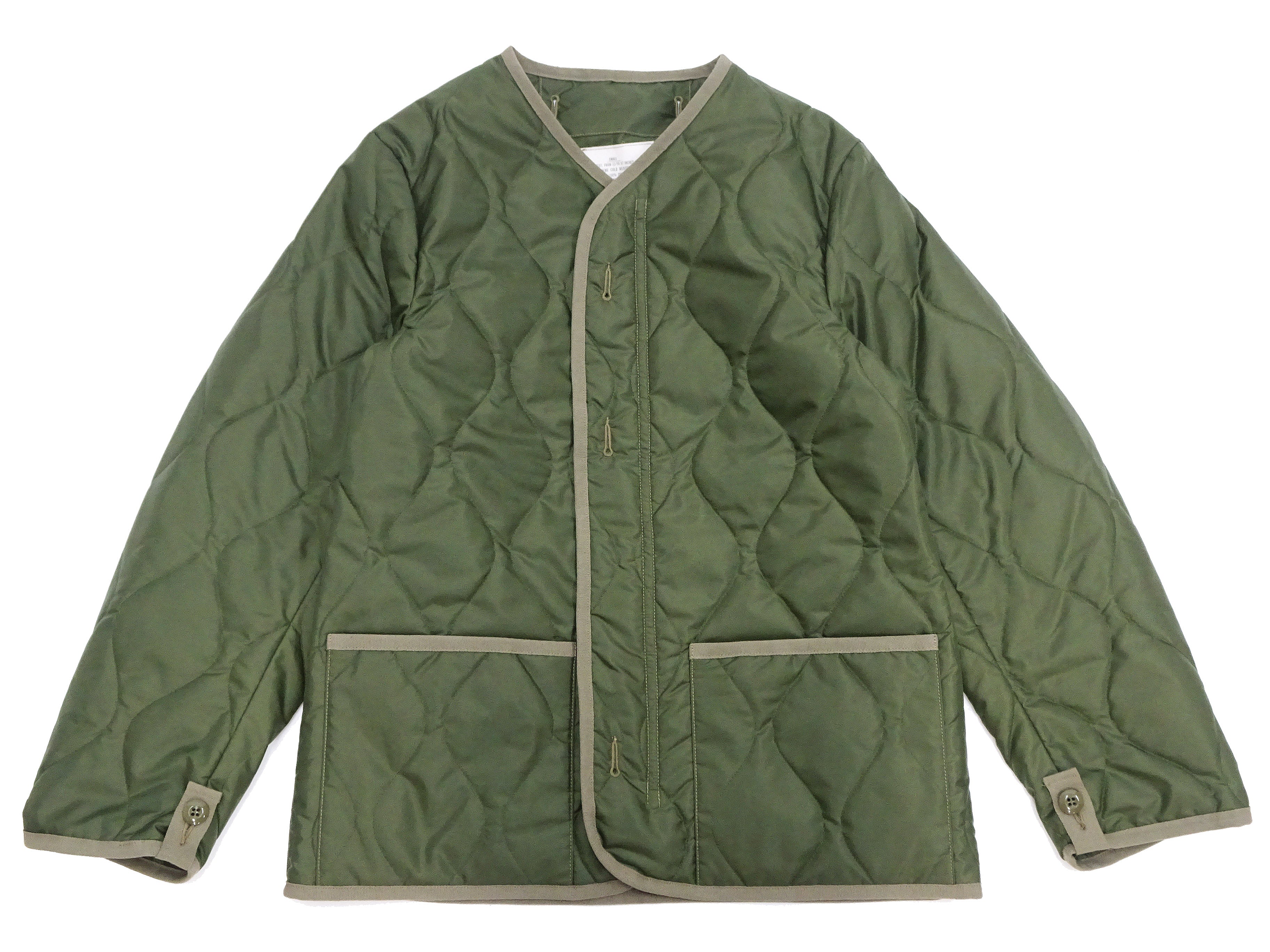 Buzz Rickson Collarless Nylon Quilted Jacket Men's Updated Version Inspired by the Design of the M-65 Field Jacket Liner BR14863 Olive - Image 7