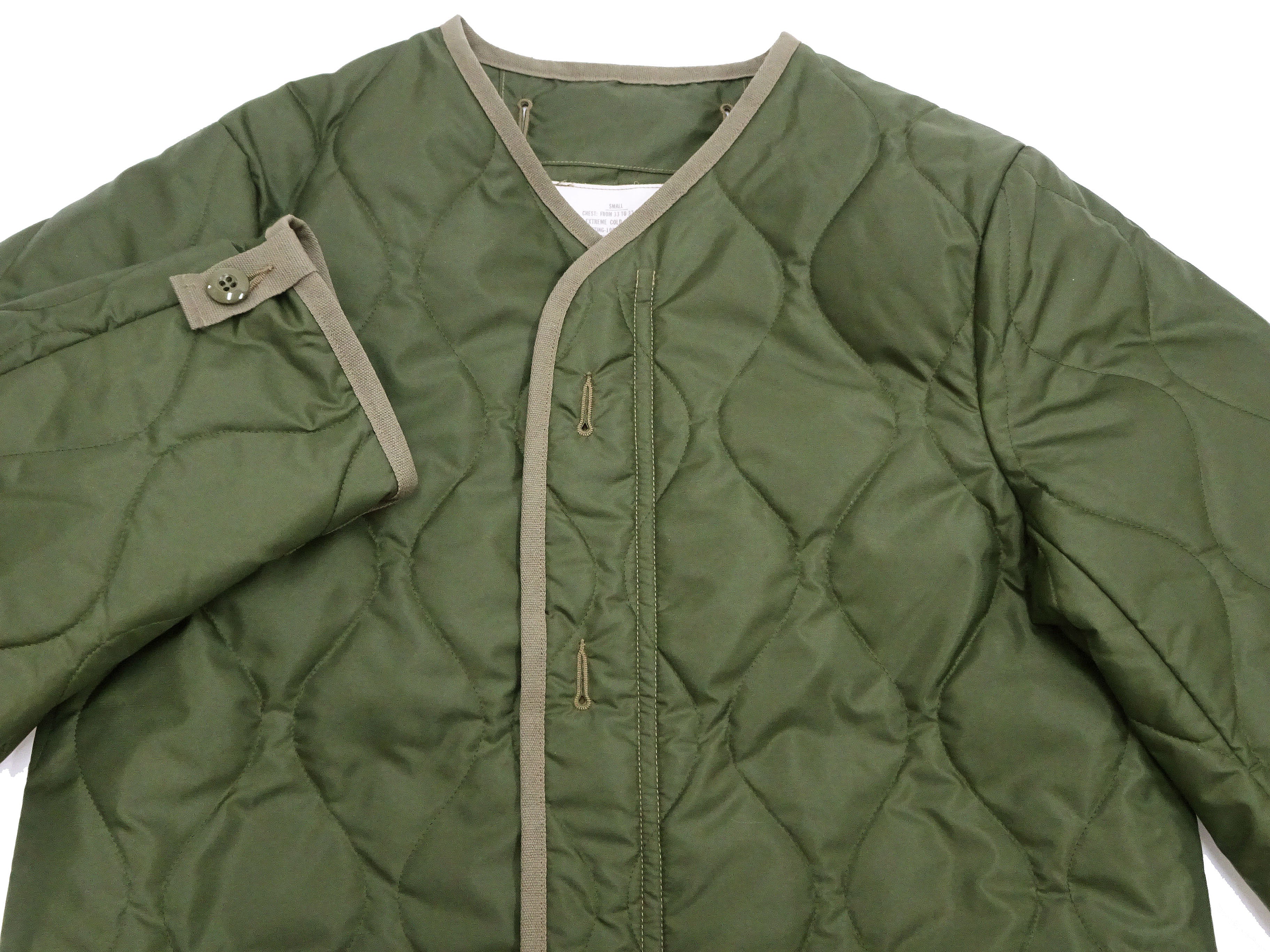 Buzz Rickson Collarless Nylon Quilted Jacket Men's Updated Version Inspired by the Design of the M-65 Field Jacket Liner BR14863 Olive - Image 8