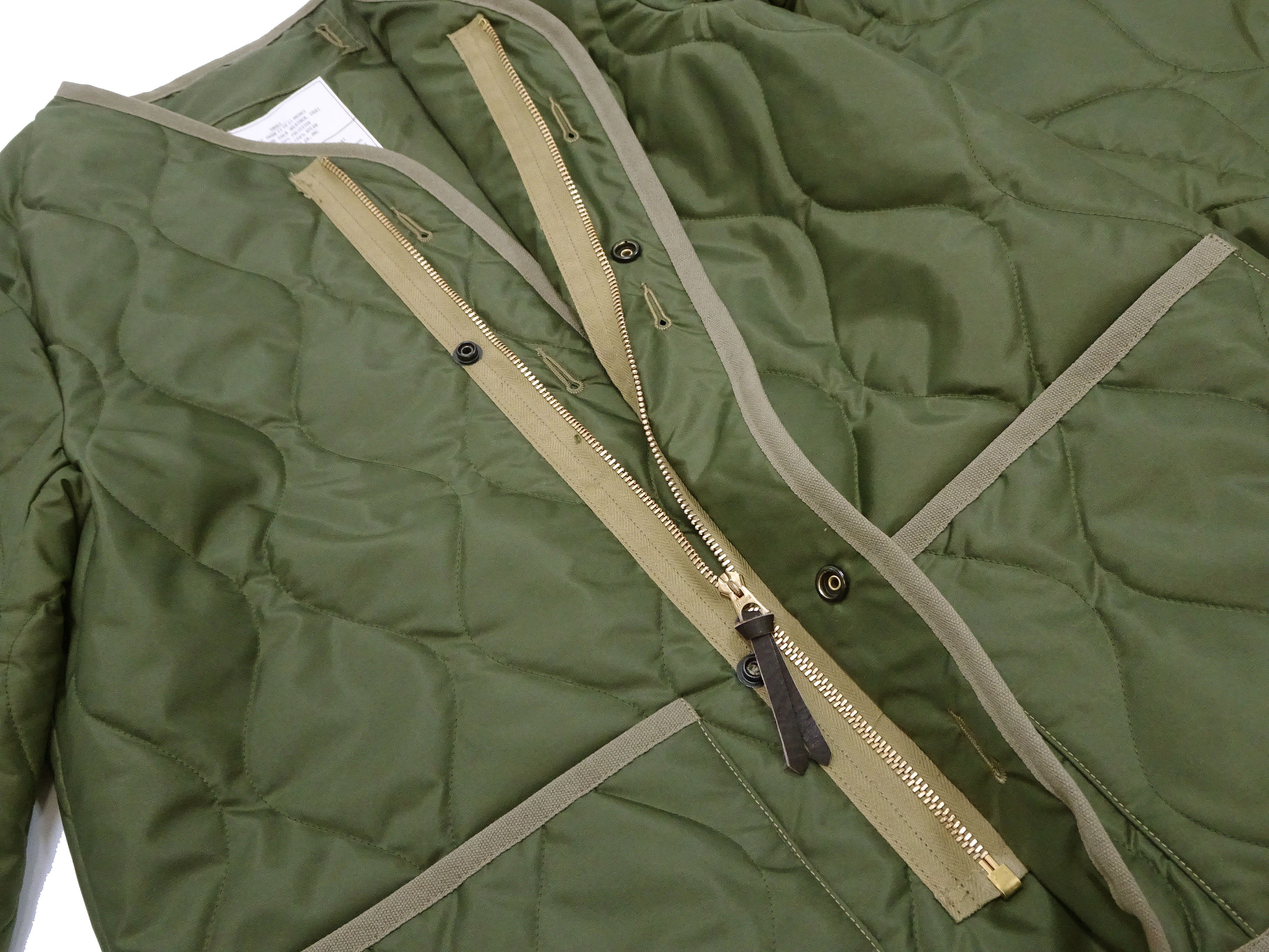 Buzz Rickson Collarless Nylon Quilted Jacket Men's Updated Version Inspired by the Design of the M-65 Field Jacket Liner BR14863 Olive - Image 9