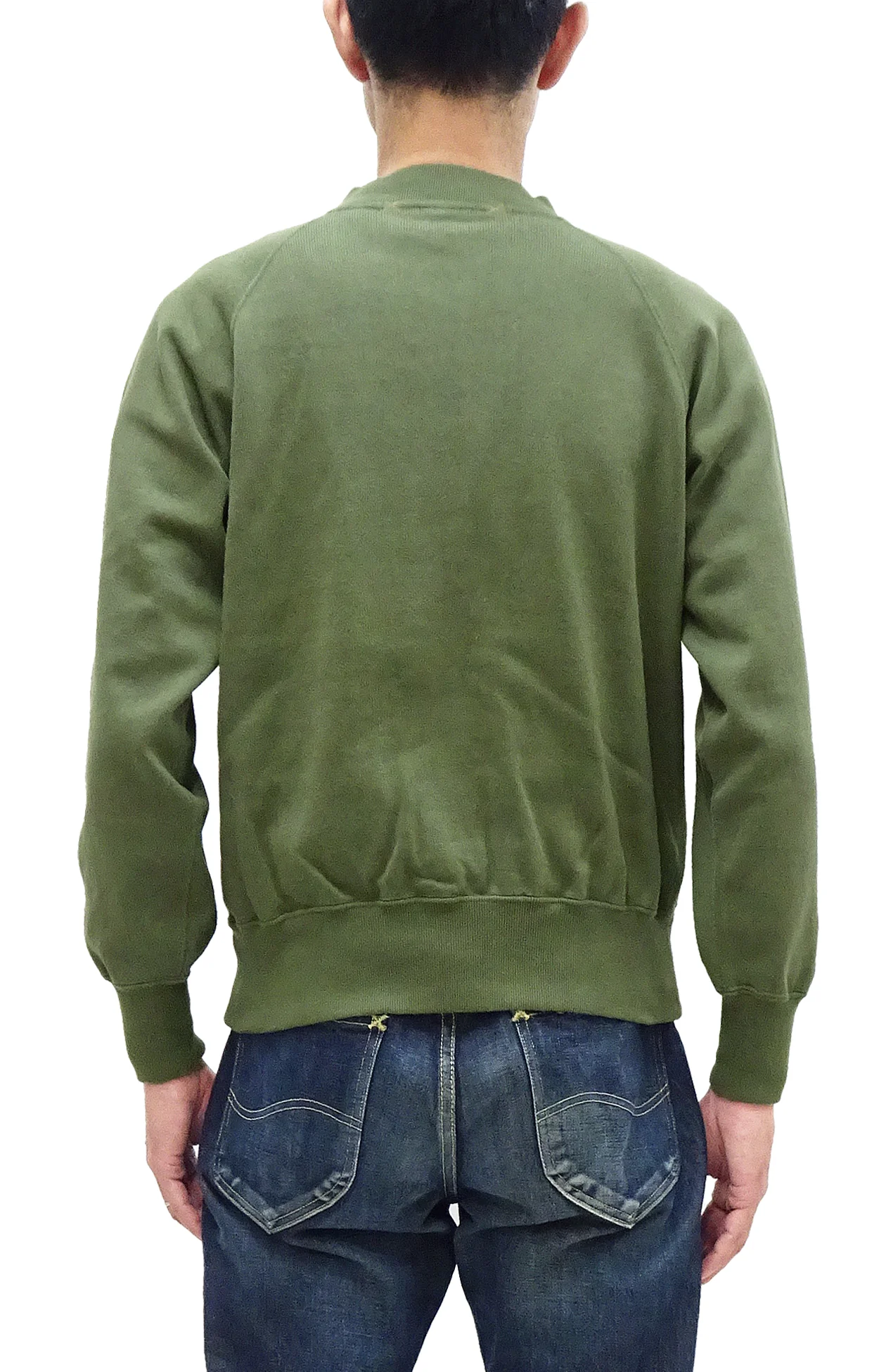 Buzz Rickson Cotton Jersey Zip-Up Top Men's WWII USAAF Type C-2 Style Front Zip Cardigan with Rib Panel BR69444 149 Olive - Image 4