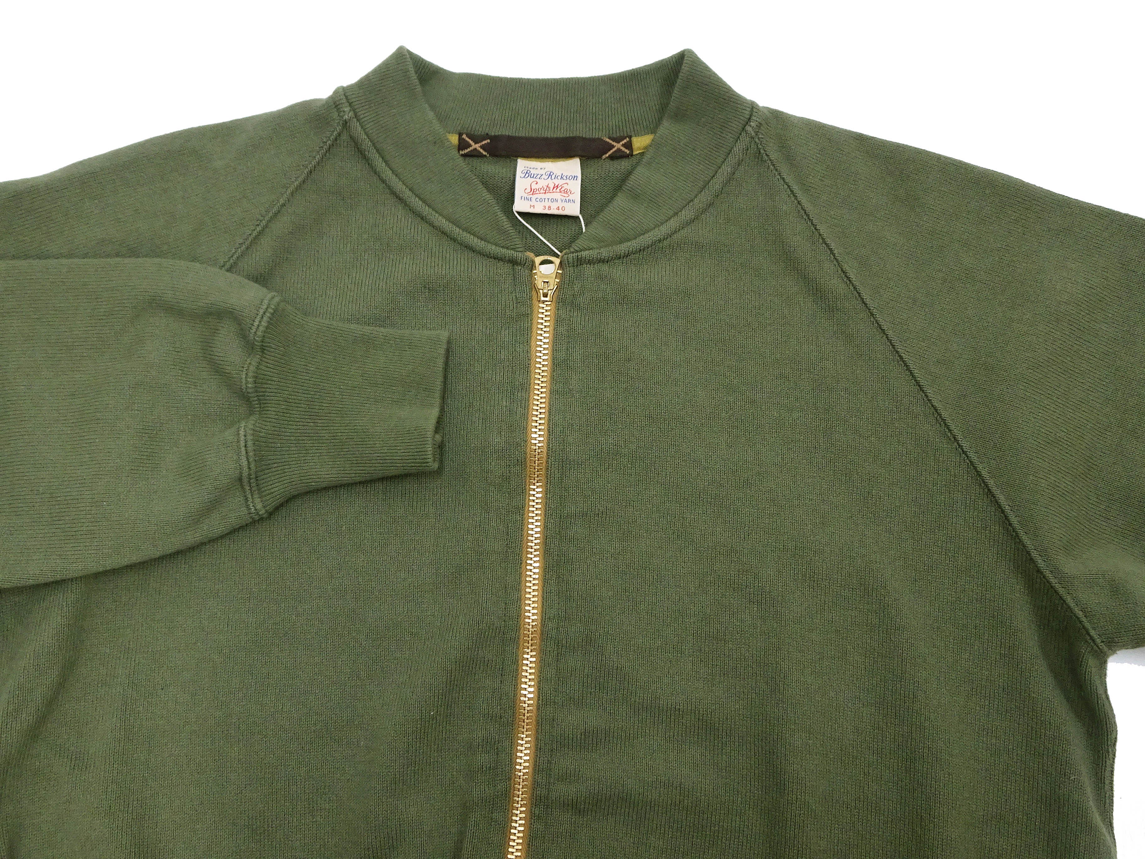 Buzz Rickson Cotton Jersey Zip-Up Top Men's WWII USAAF Type C-2 Style Front Zip Cardigan with Rib Panel BR69444 149 Olive - Image 7
