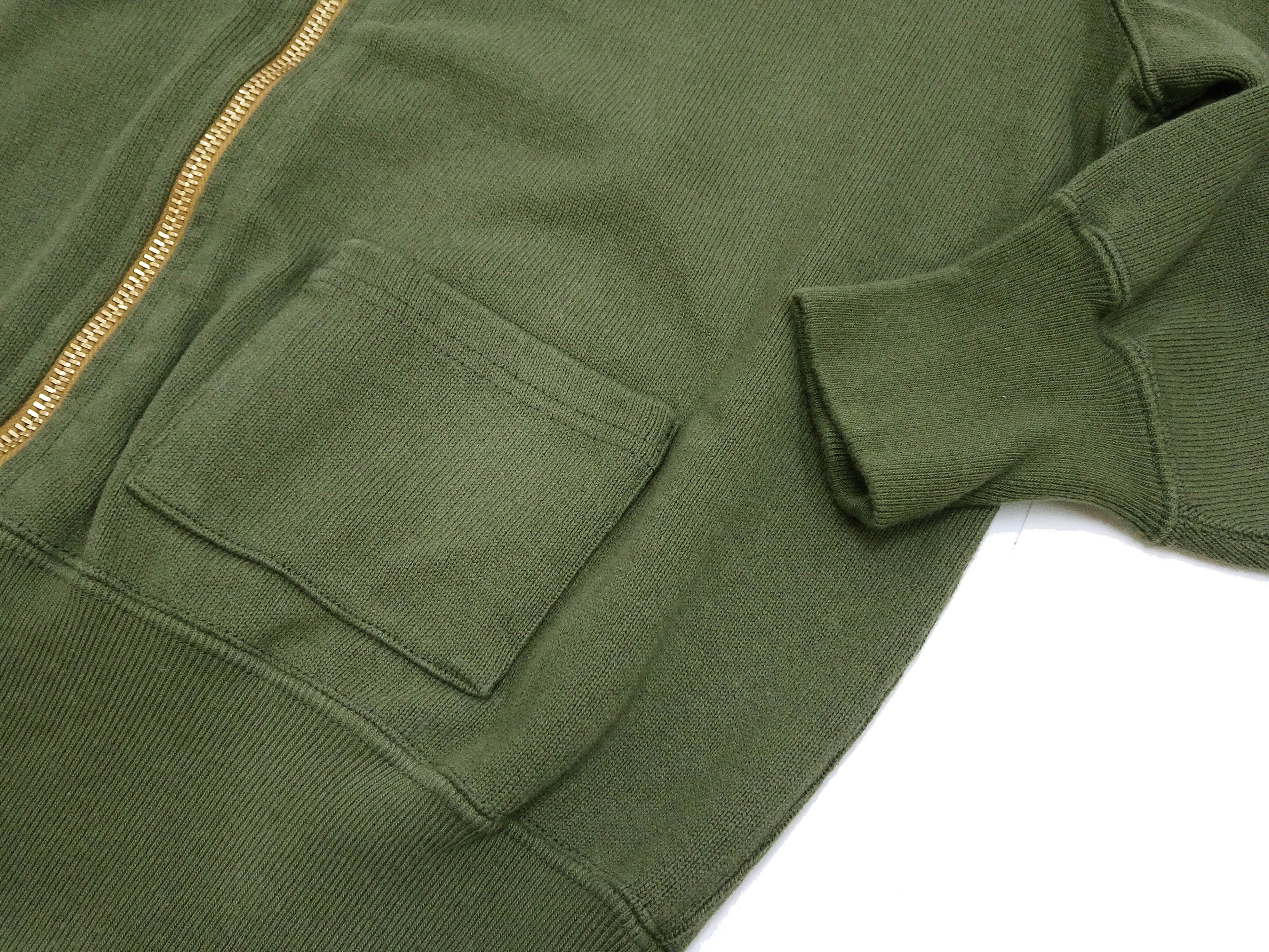 Buzz Rickson Cotton Jersey Zip-Up Top Men's WWII USAAF Type C-2 Style Front Zip Cardigan with Rib Panel BR69444 149 Olive - Image 9