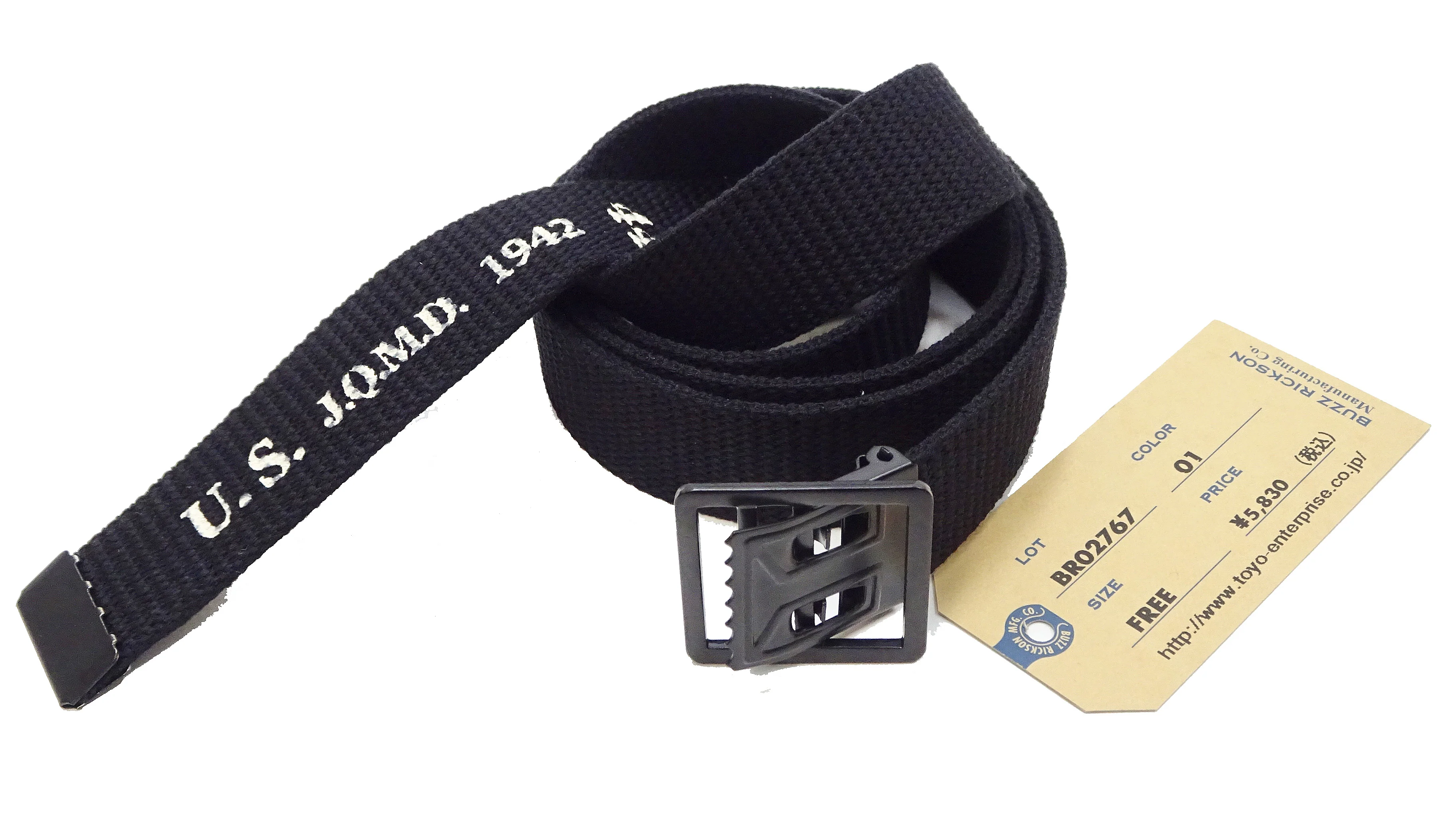 Buzz Rickson Cotton Webbing Belt Men's William Gibson M-1937 WW2 US Army GI Belt Black Version BR02767 - Image 8
