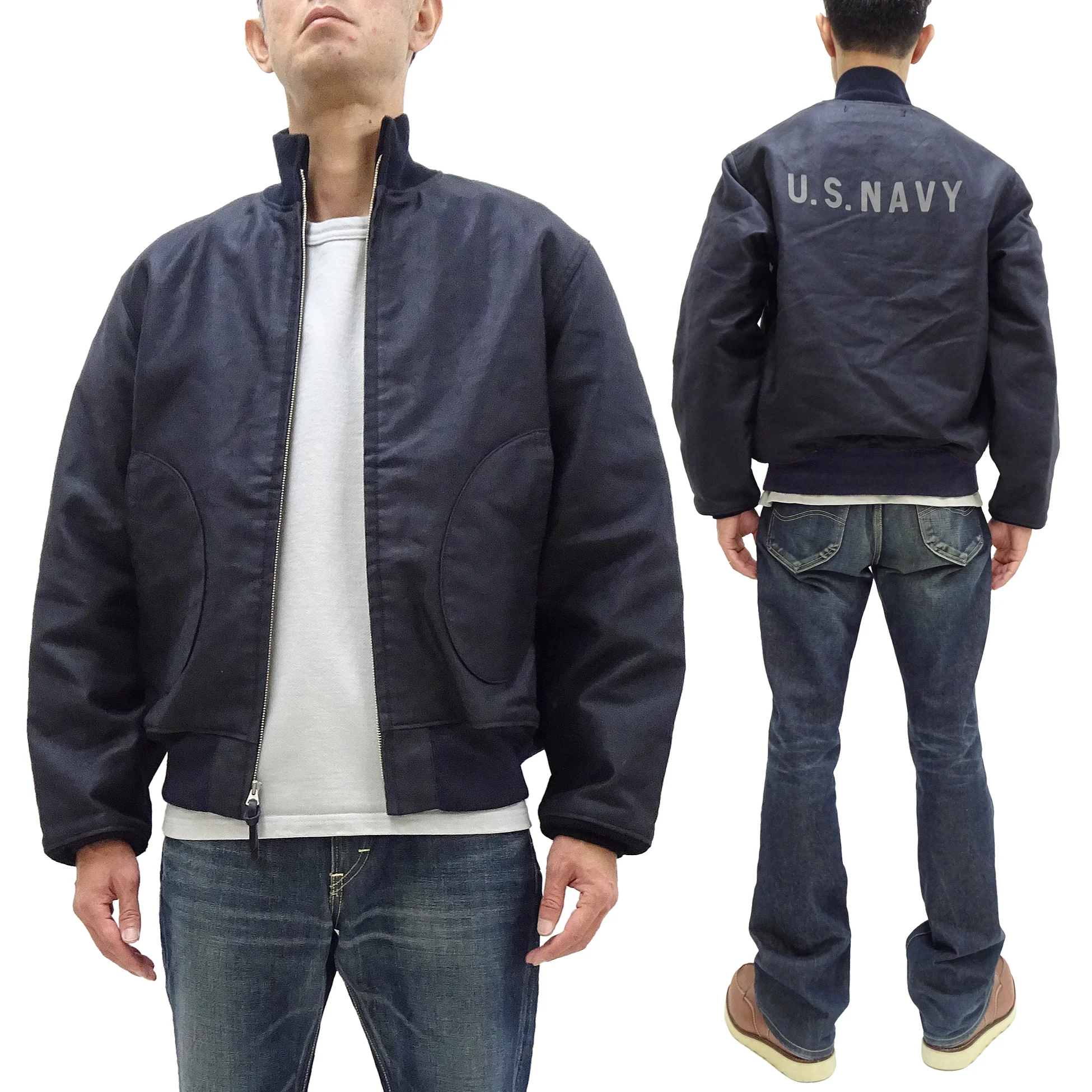 Buzz Rickson Deck Jacket BR15579 Men's Reproduction of US Navy Deck Zip Jacket CONTRACT 87533 Navy-Blue - Image 6