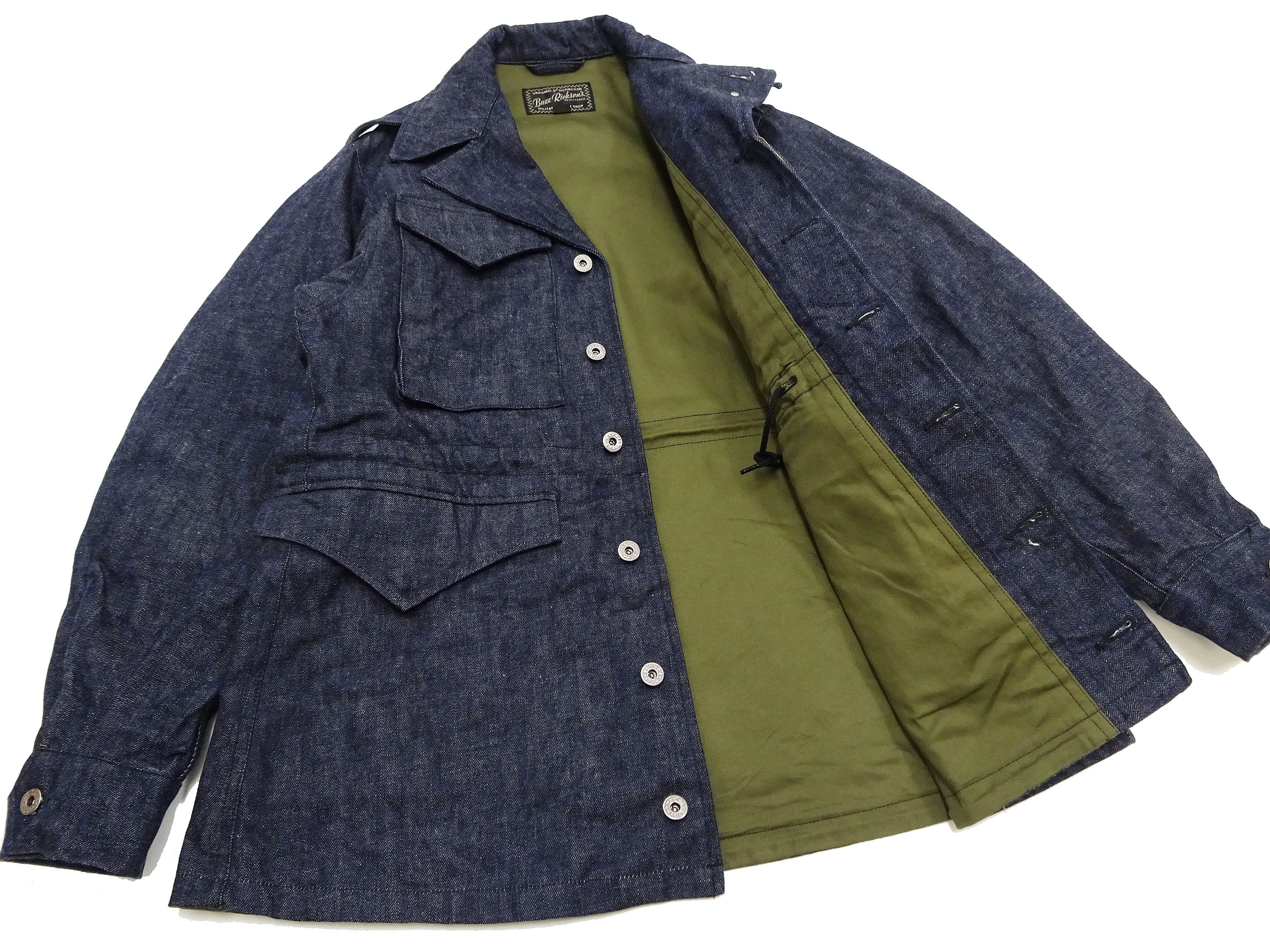 Buzz Rickson Denim Jacket Men's Denim version of the US Army M-1943 Field Jacket M-43 Jean Coat BR15575 421A) One Wash - Image 18