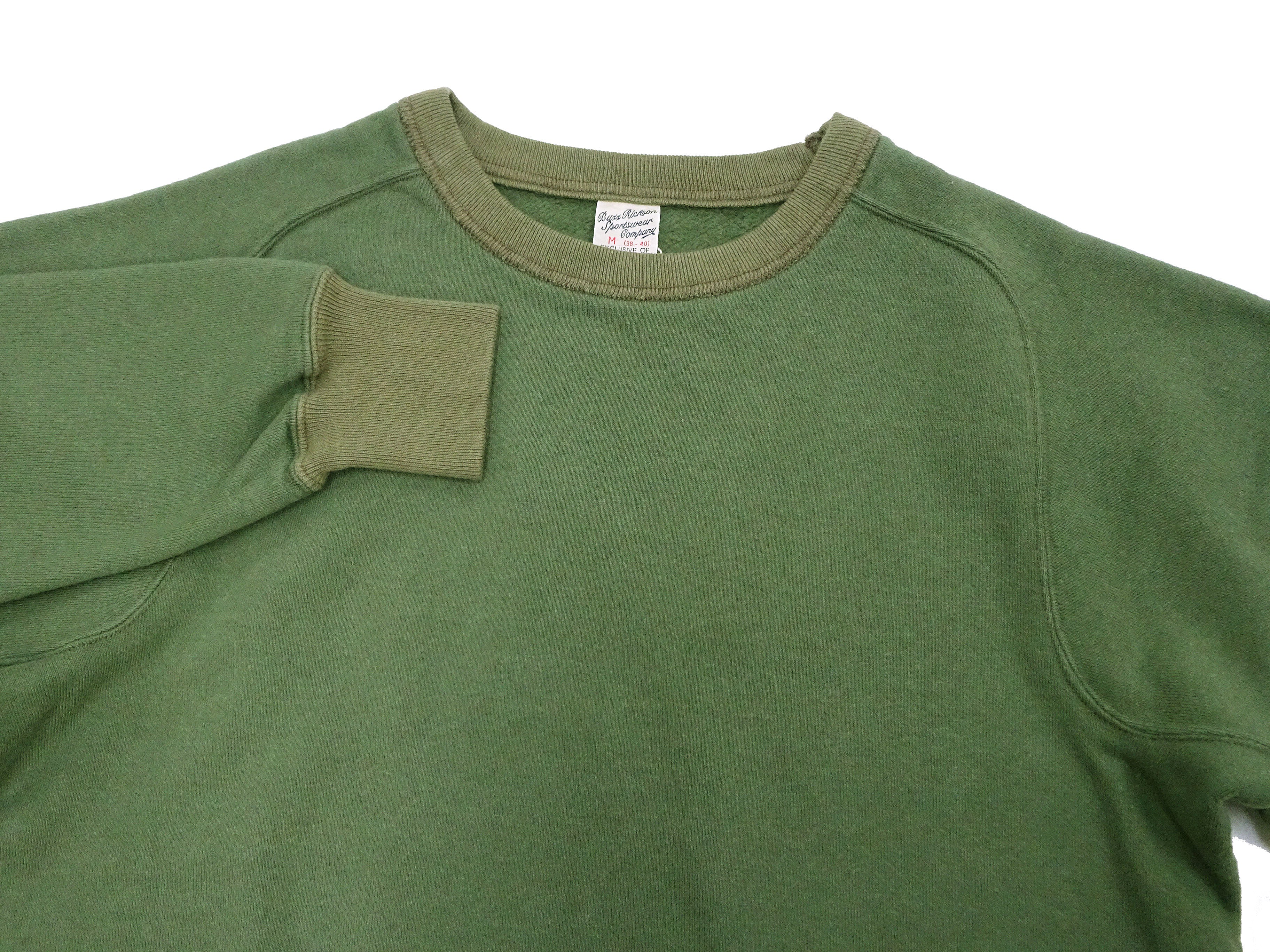 Buzz Rickson Freedom Sleeve Sweatshirt Men's Casual Plain Crewneck Tubular Knit Loop-wheeled Sweatshirt BR69463 149 Faded-Olive - Image 7
