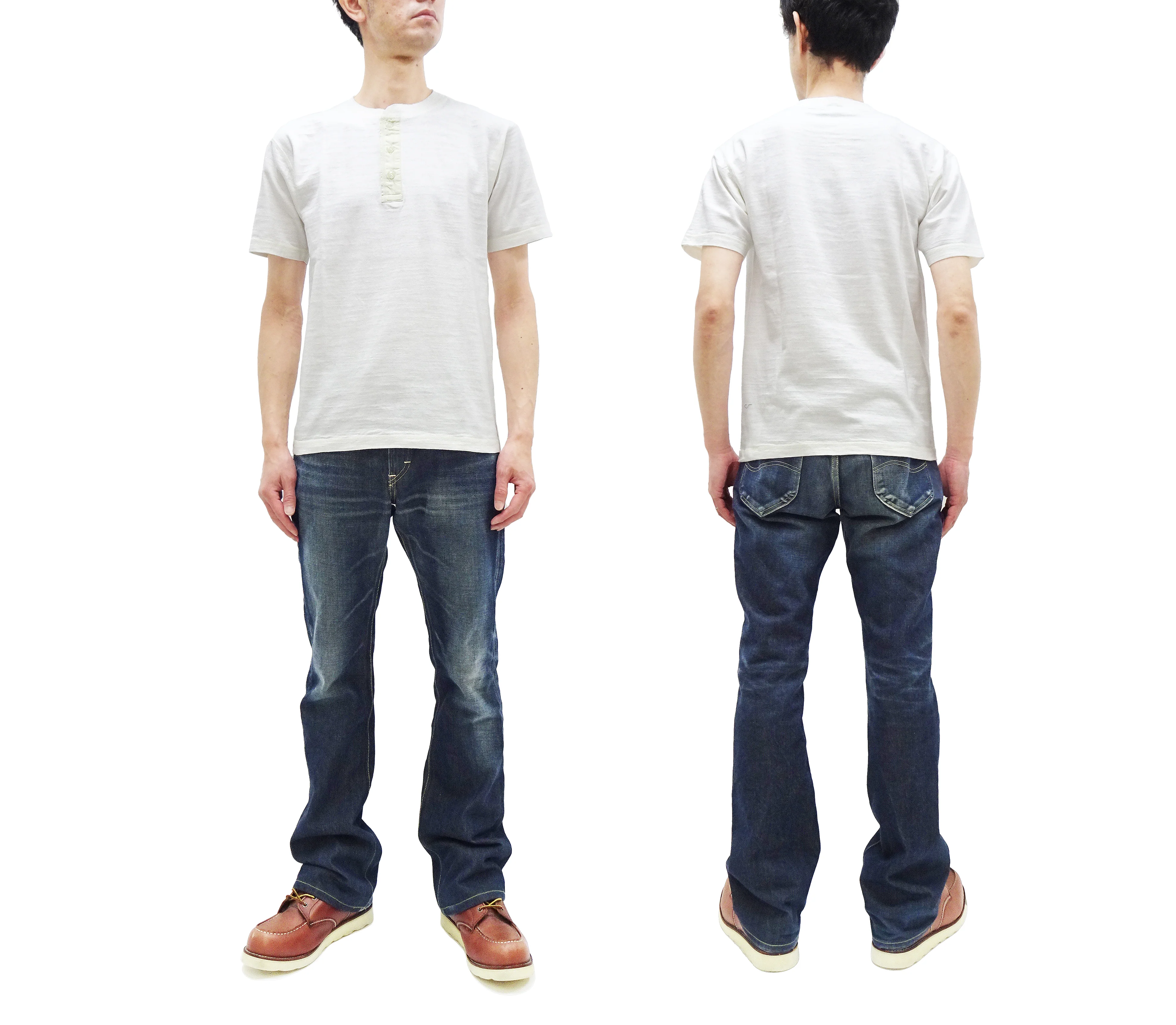 Buzz Rickson Henley T-Shirt Men's Short Sleeve Plain Loopwheeled Slub Yarn Tee BR79192 101 White - Image 3