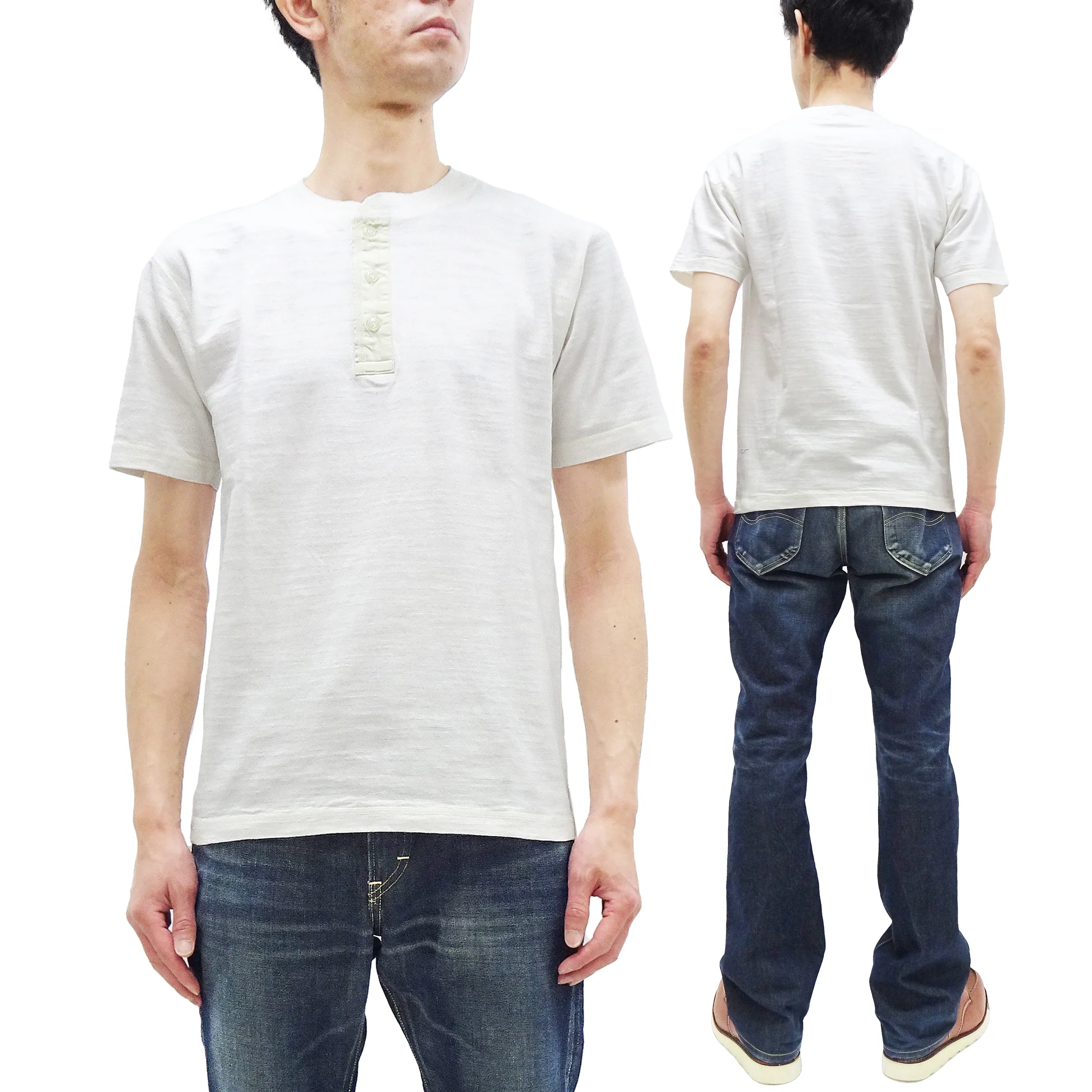 Buzz Rickson Henley T-Shirt Men's Short Sleeve Plain Loopwheeled Slub Yarn Tee BR79192 101 White - Image 5