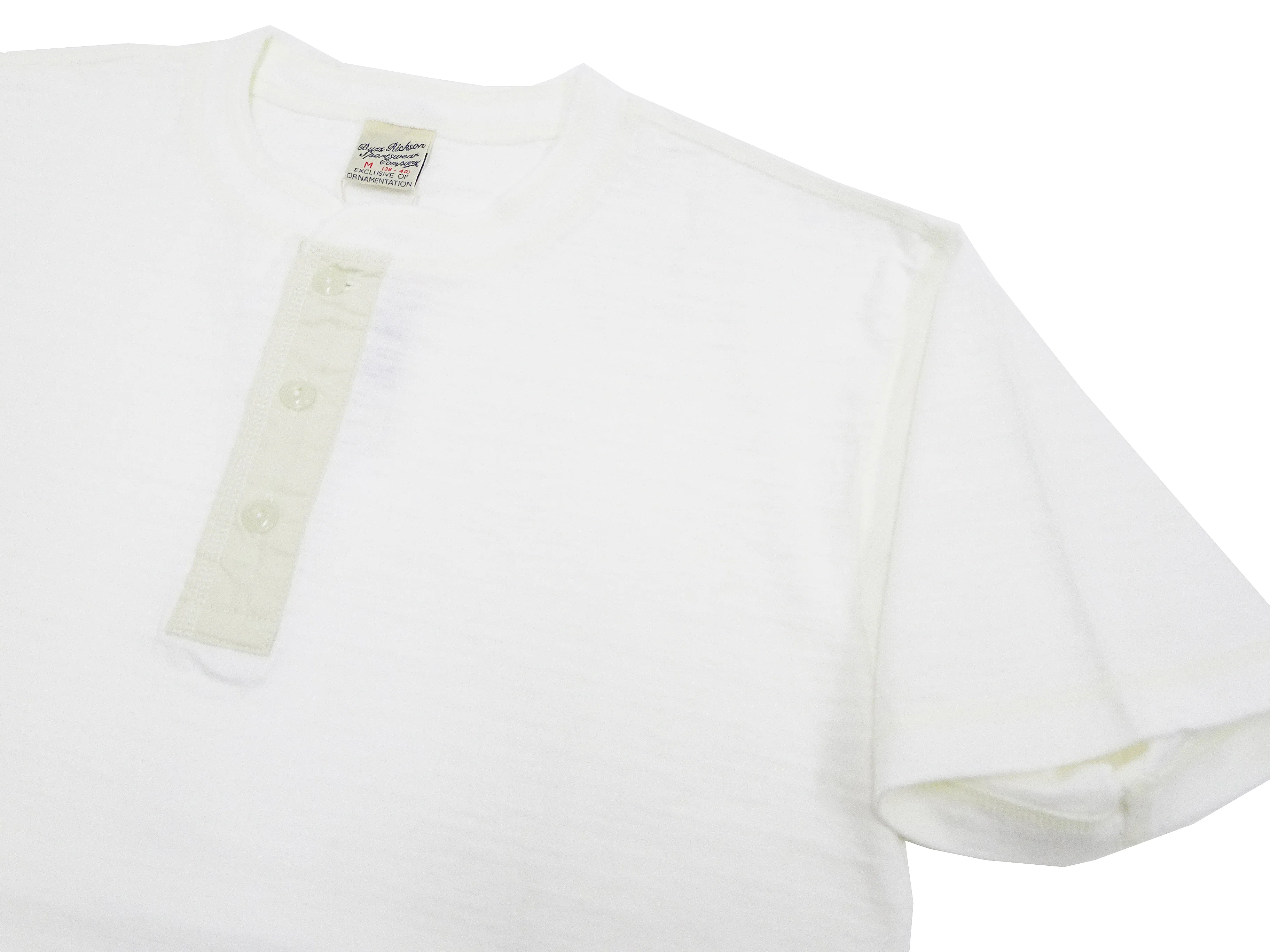 Buzz Rickson Henley T-Shirt Men's Short Sleeve Plain Loopwheeled Slub Yarn Tee BR79192 101 White - Image 7
