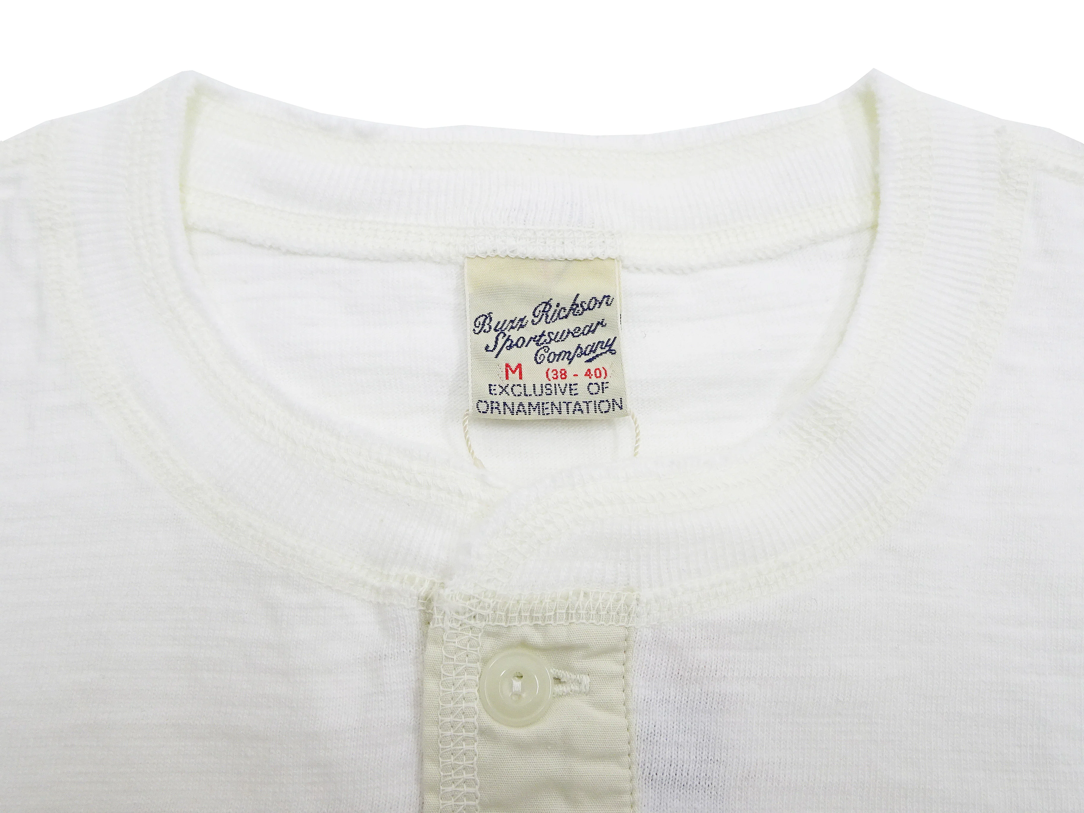 Buzz Rickson Henley T-Shirt Men's Short Sleeve Plain Loopwheeled Slub Yarn Tee BR79192 101 White - Image 8