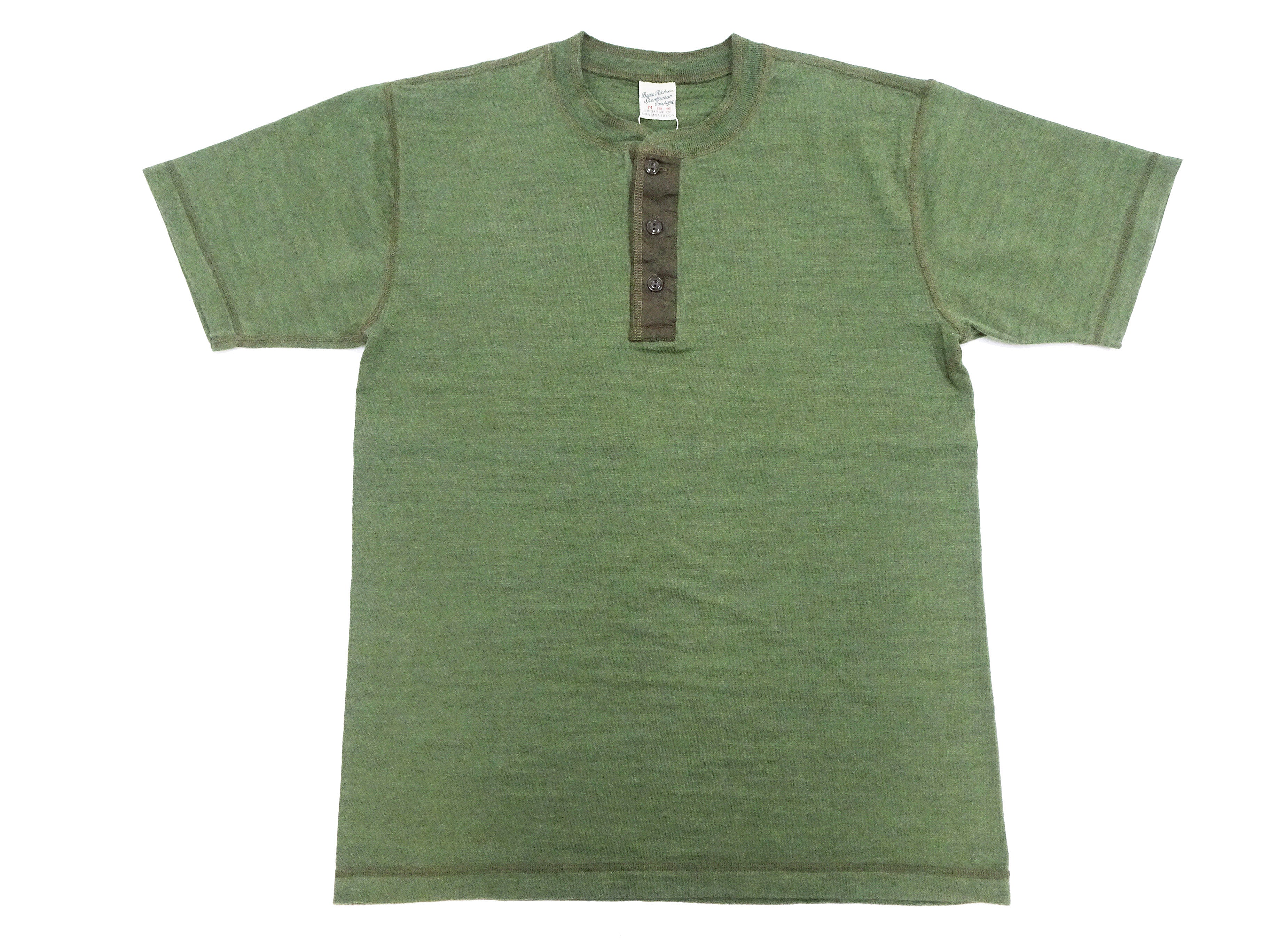 Buzz Rickson Henley T-Shirt Men's Short Sleeve Plain Loopwheeled Slub Yarn Tee BR79192 149 Olive - Image 6