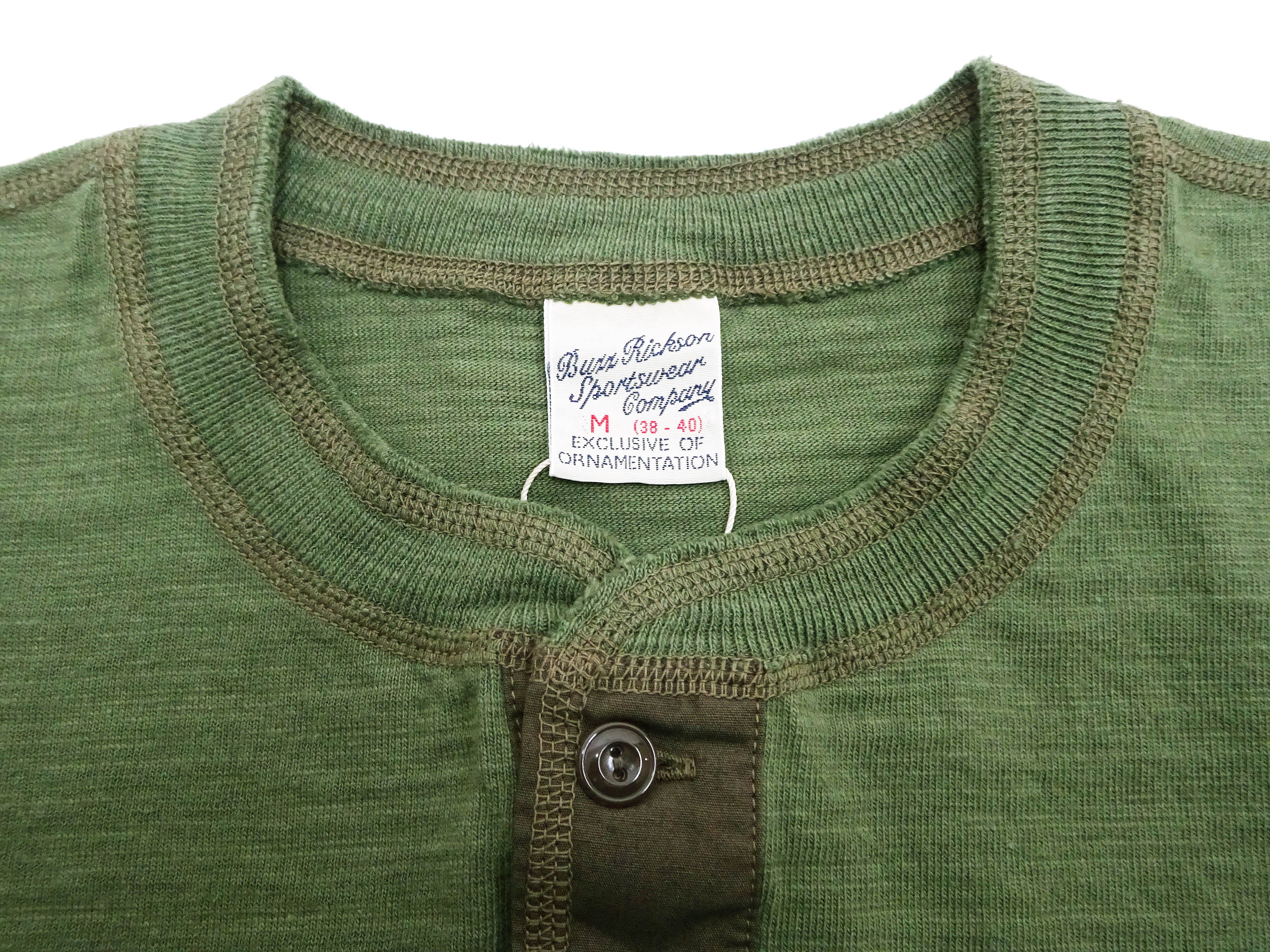 Buzz Rickson Henley T-Shirt Men's Short Sleeve Plain Loopwheeled Slub Yarn Tee BR79192 149 Olive - Image 8