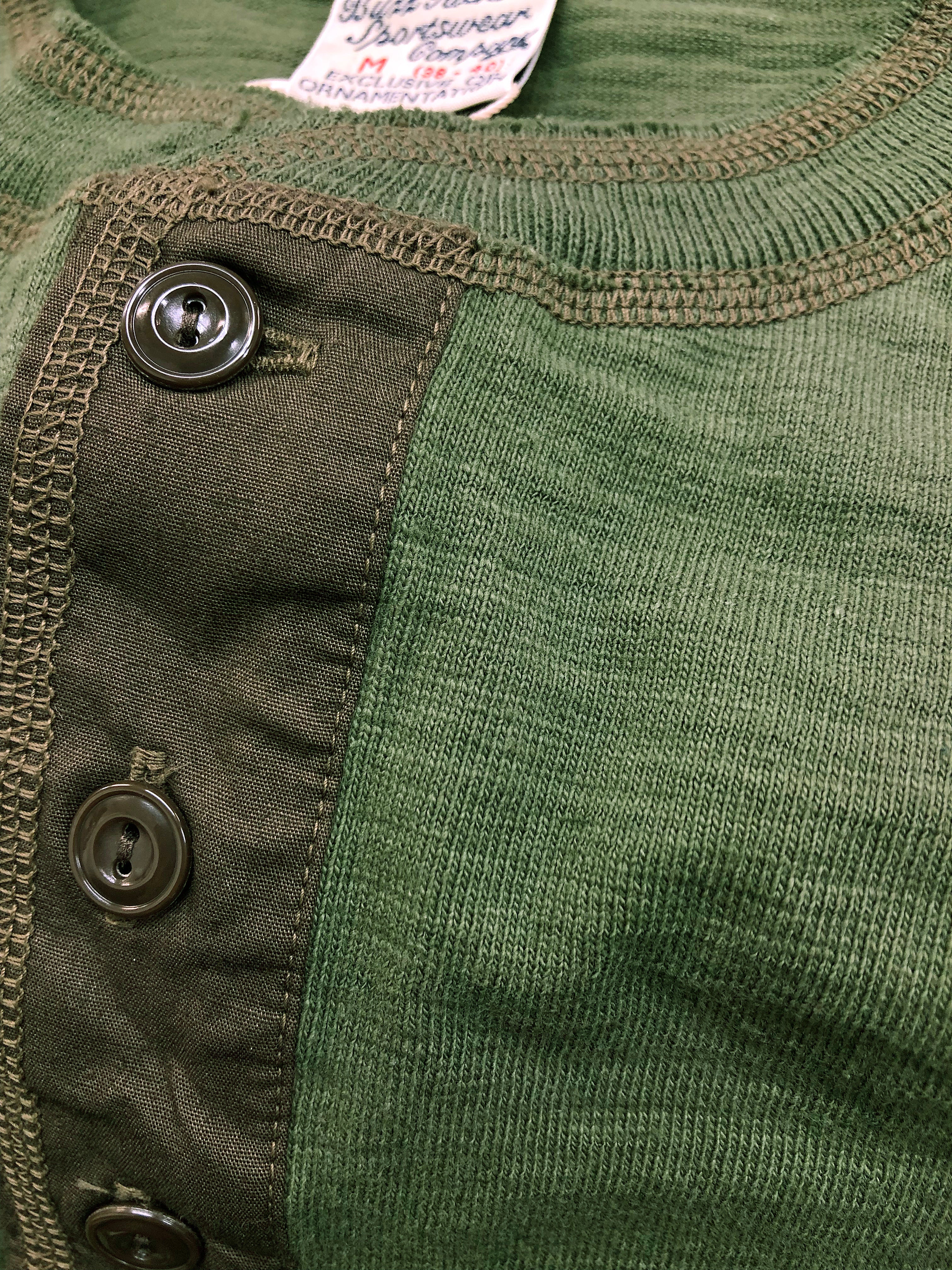 Buzz Rickson Henley T-Shirt Men's Short Sleeve Plain Loopwheeled Slub Yarn Tee BR79192 149 Olive - Image 9