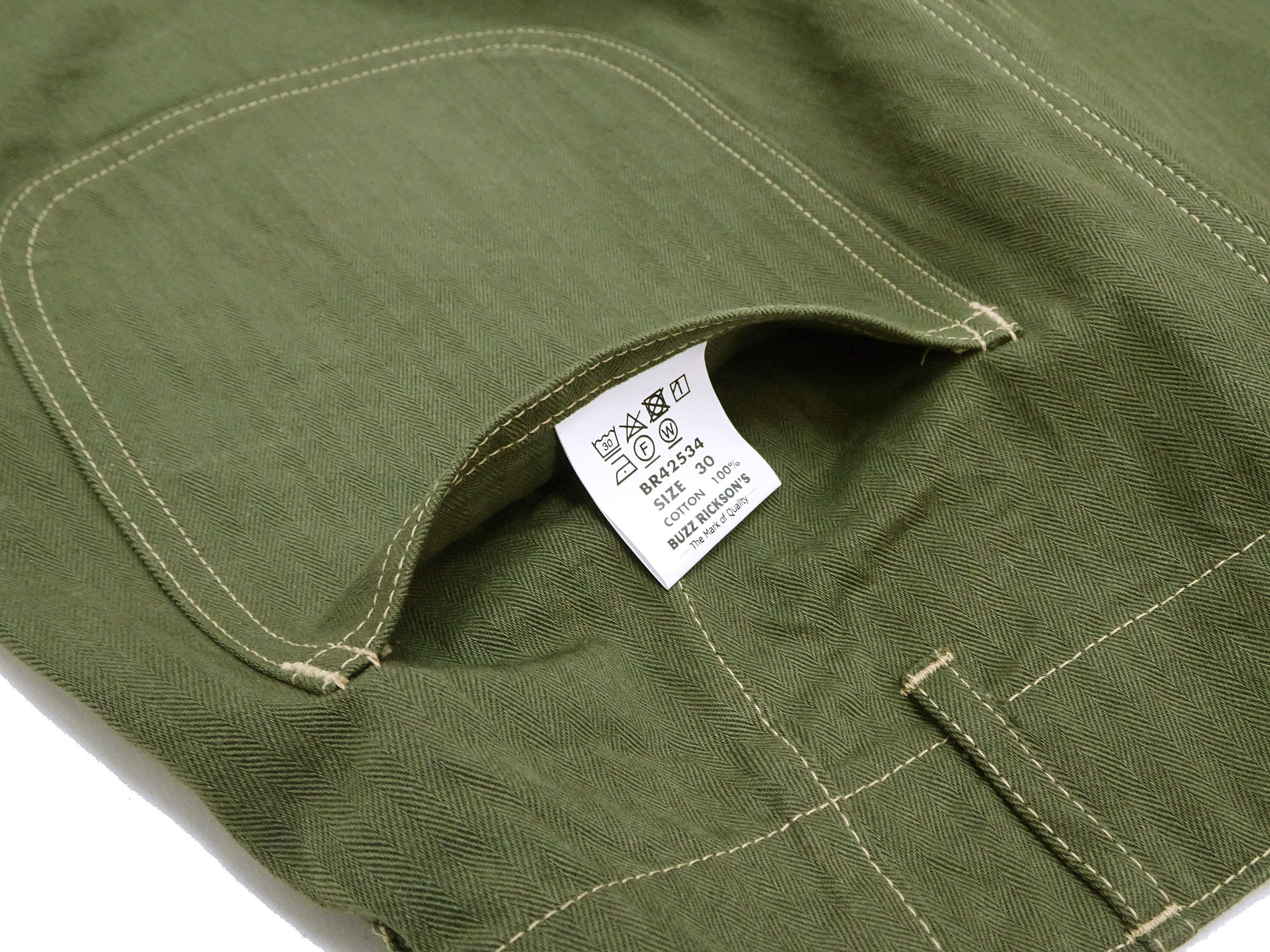 Buzz Rickson Herringbone Pants Men's Baggy Straight, Button Fly, Olive - U.S. Marine Corps M-1941 Utility Trousers Repro - Image 14