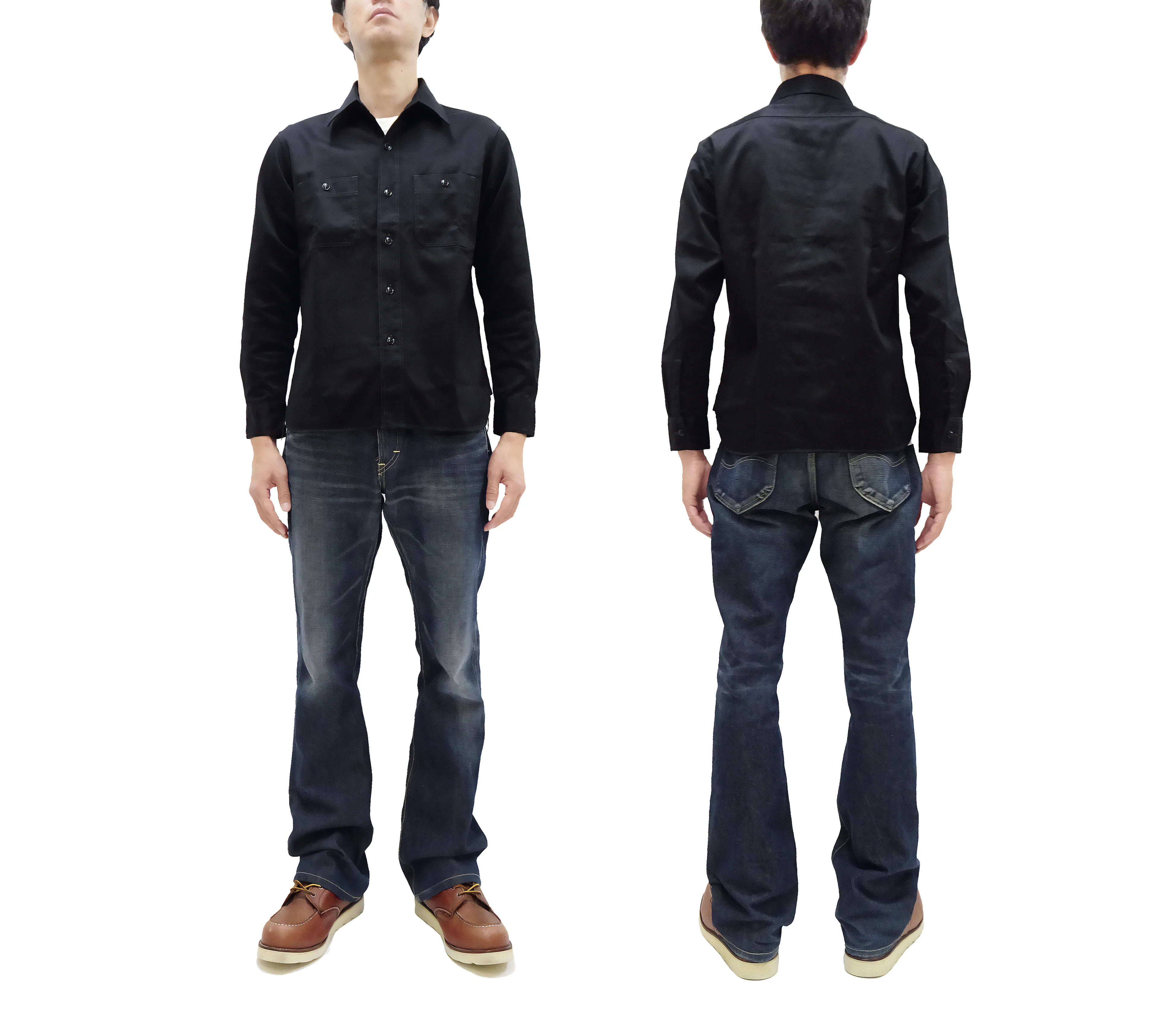 Buzz Rickson Herringbone Shirt Men's Casual Long Sleeve Plain HBT Button Up Work Shirt BR29390 119 Black - Image 3