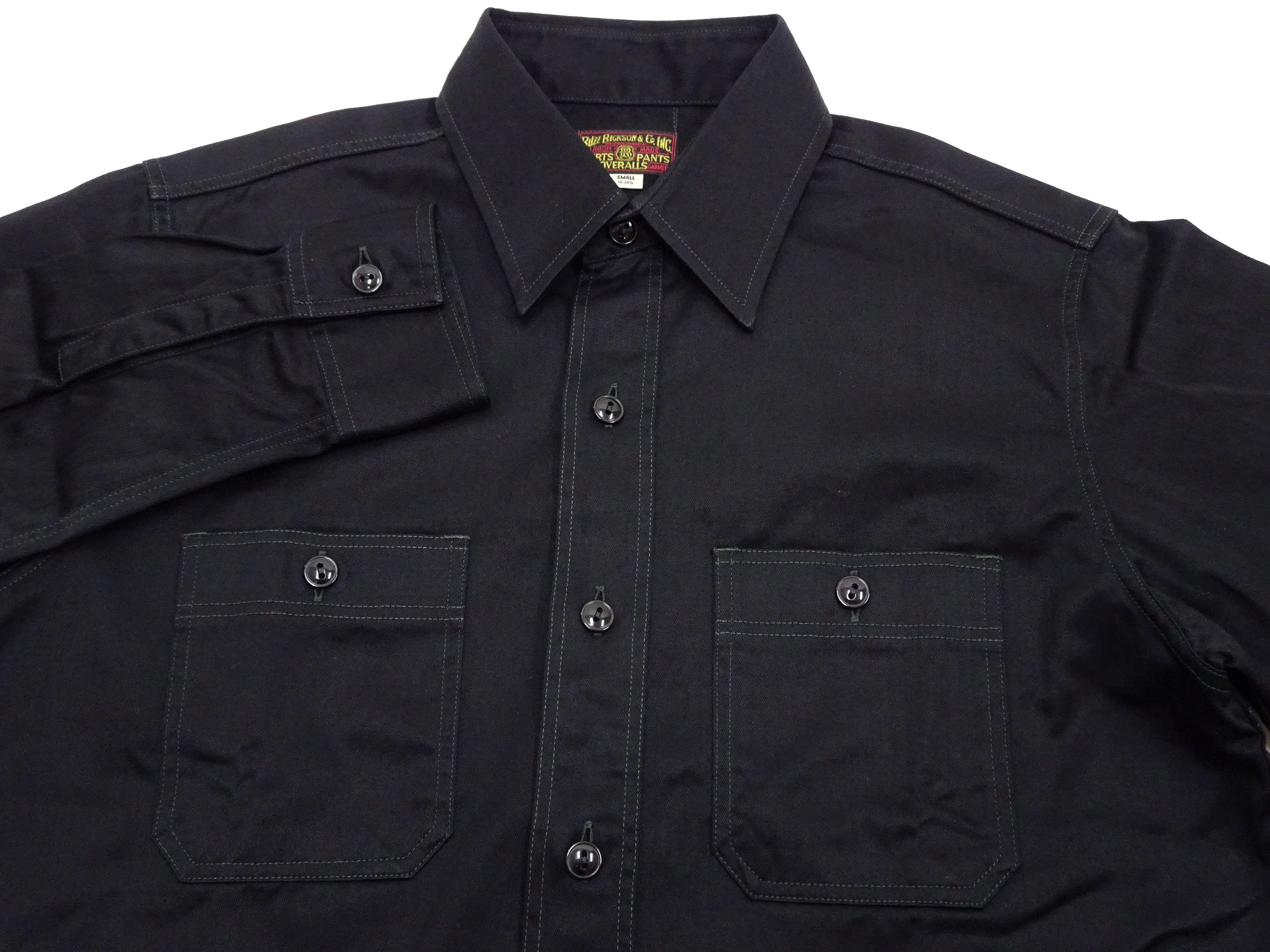Buzz Rickson Herringbone Shirt Men's Casual Long Sleeve Plain HBT Button Up Work Shirt BR29390 119 Black - Image 7
