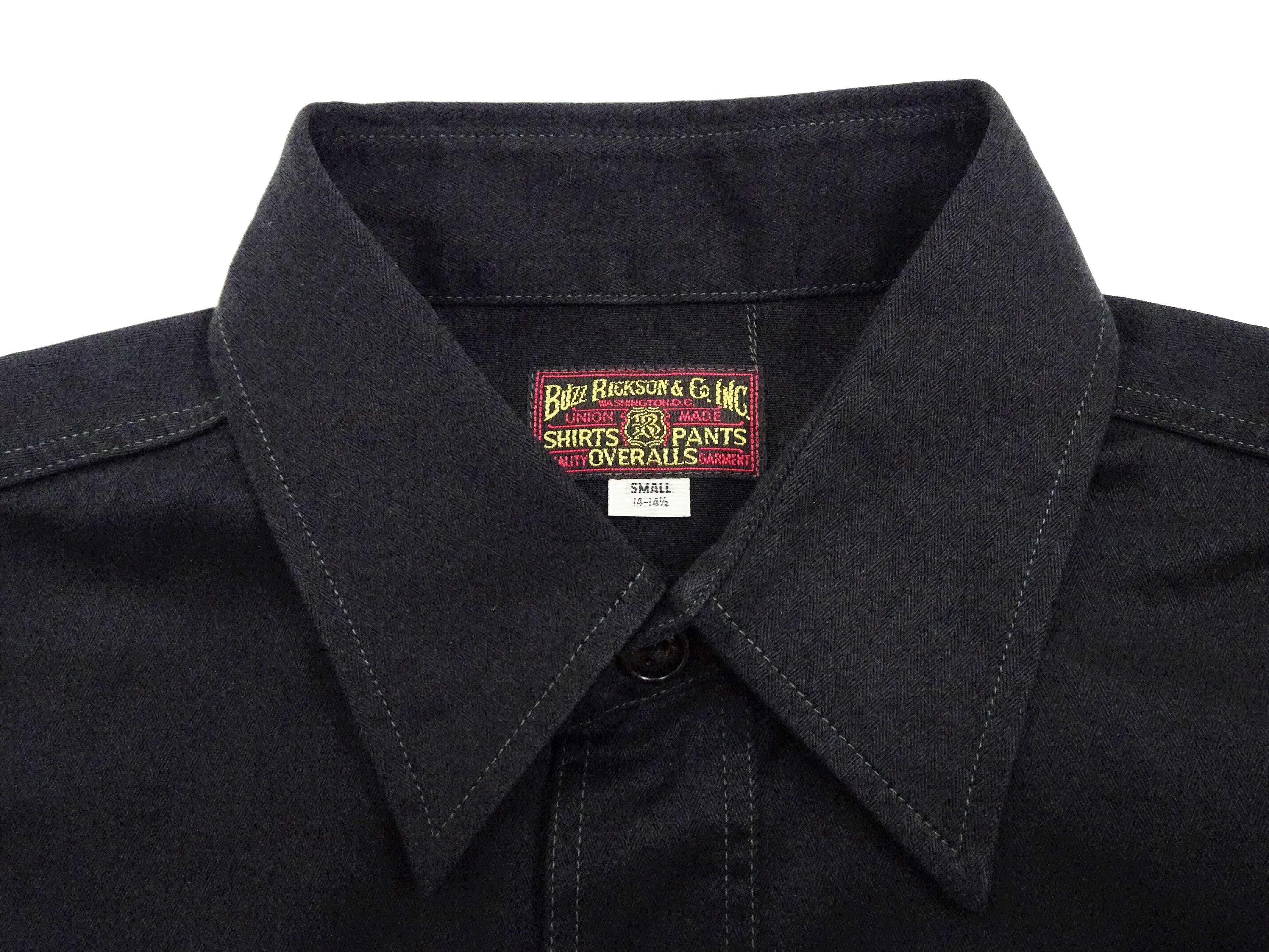 Buzz Rickson Herringbone Shirt Men's Casual Long Sleeve Plain HBT Button Up Work Shirt BR29390 119 Black - Image 8