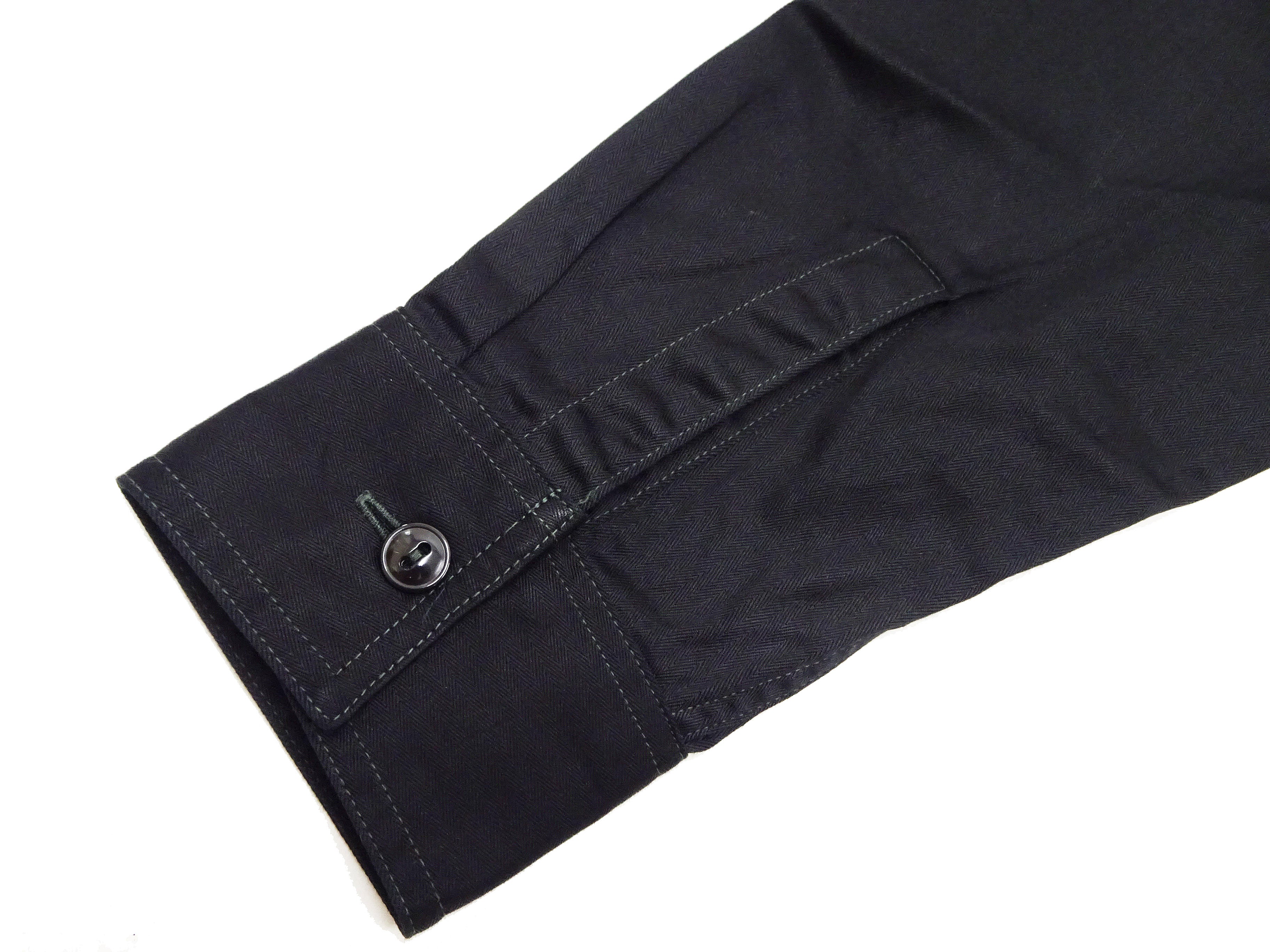 Buzz Rickson Herringbone Shirt Men's Casual Long Sleeve Plain HBT Button Up Work Shirt BR29390 119 Black - Image 9