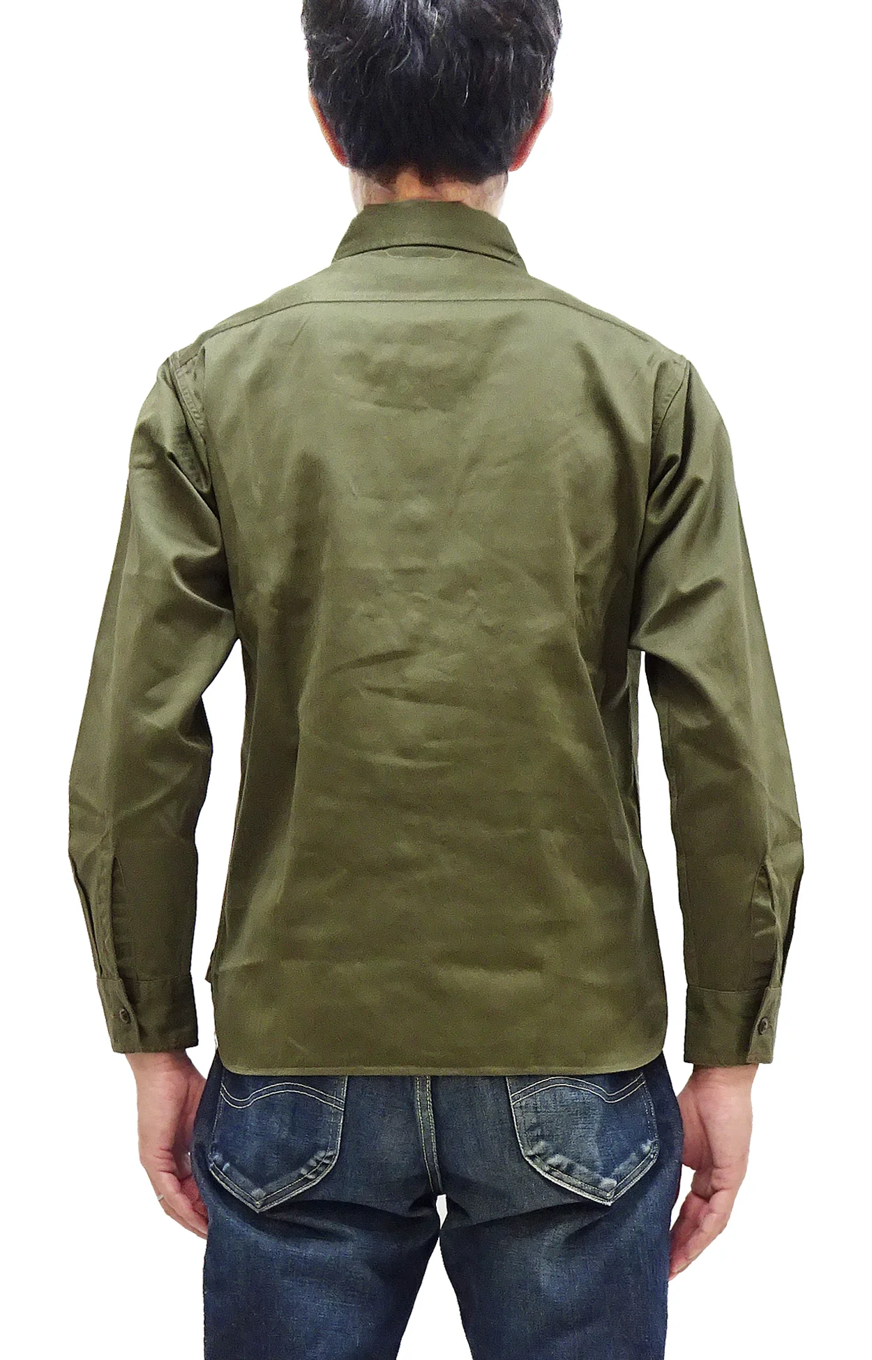 Buzz Rickson Herringbone Shirt Men's Casual Long Sleeve Plain HBT Button Up Work Shirt BR29390 149 Olive - Image 4