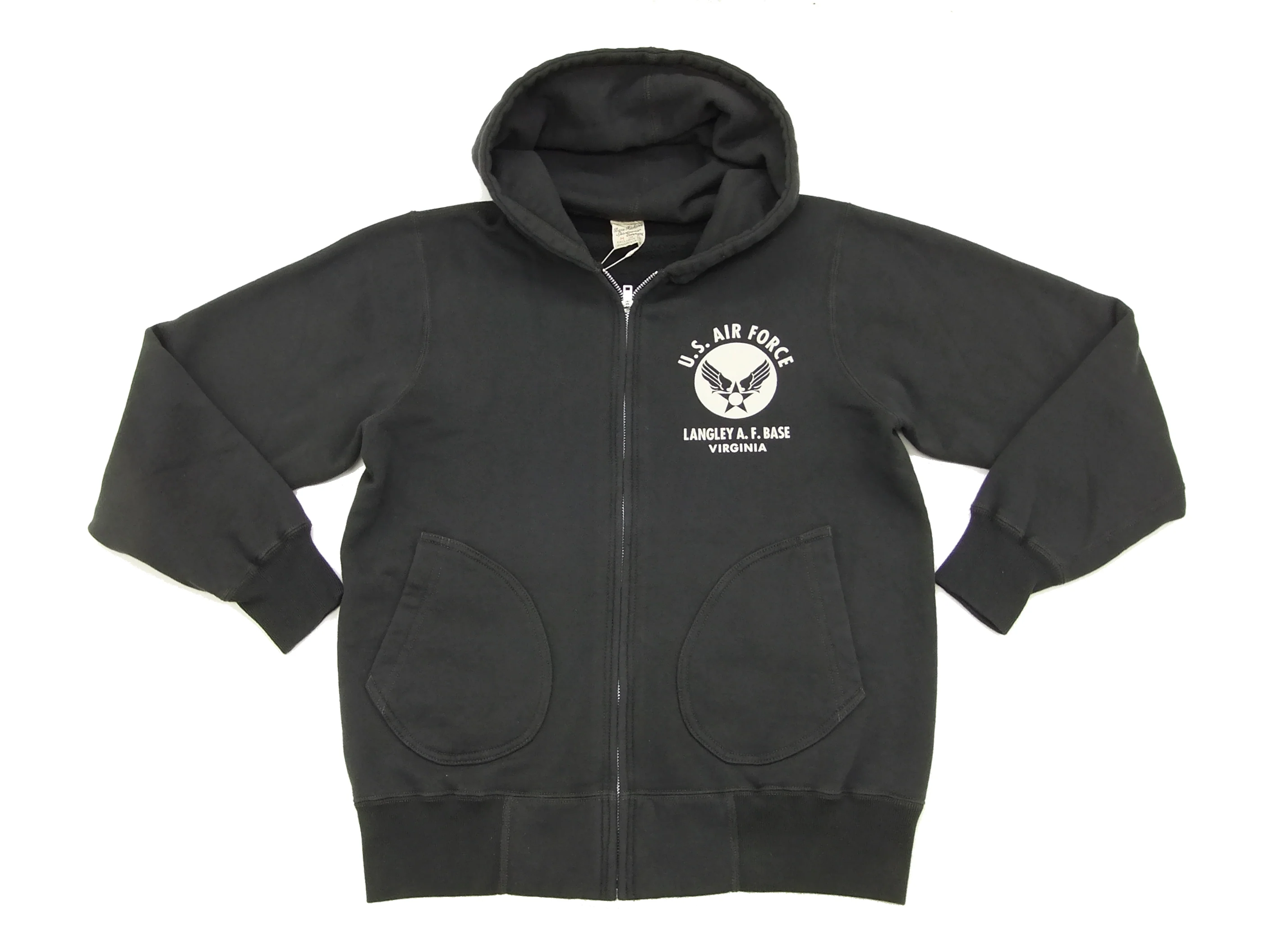 Buzz Rickson Hoodie Men's USAAF Insignia Hoodie Zip Front Hooded Sweatshirt BR65599 Faded-Black - Image 4
