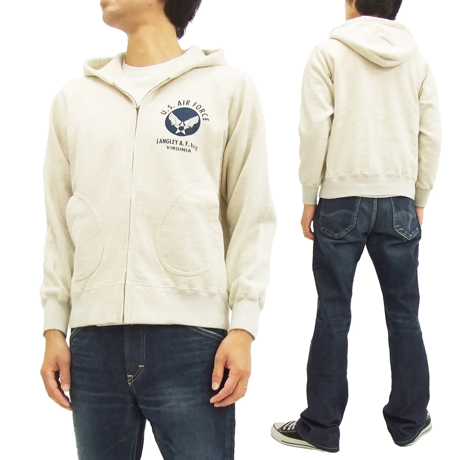Buzz Rickson Hoodie Men's USAAF Insignia Hoodie Zip Front Hooded Sweatshirt BR65599 Oatmeal - Image 14