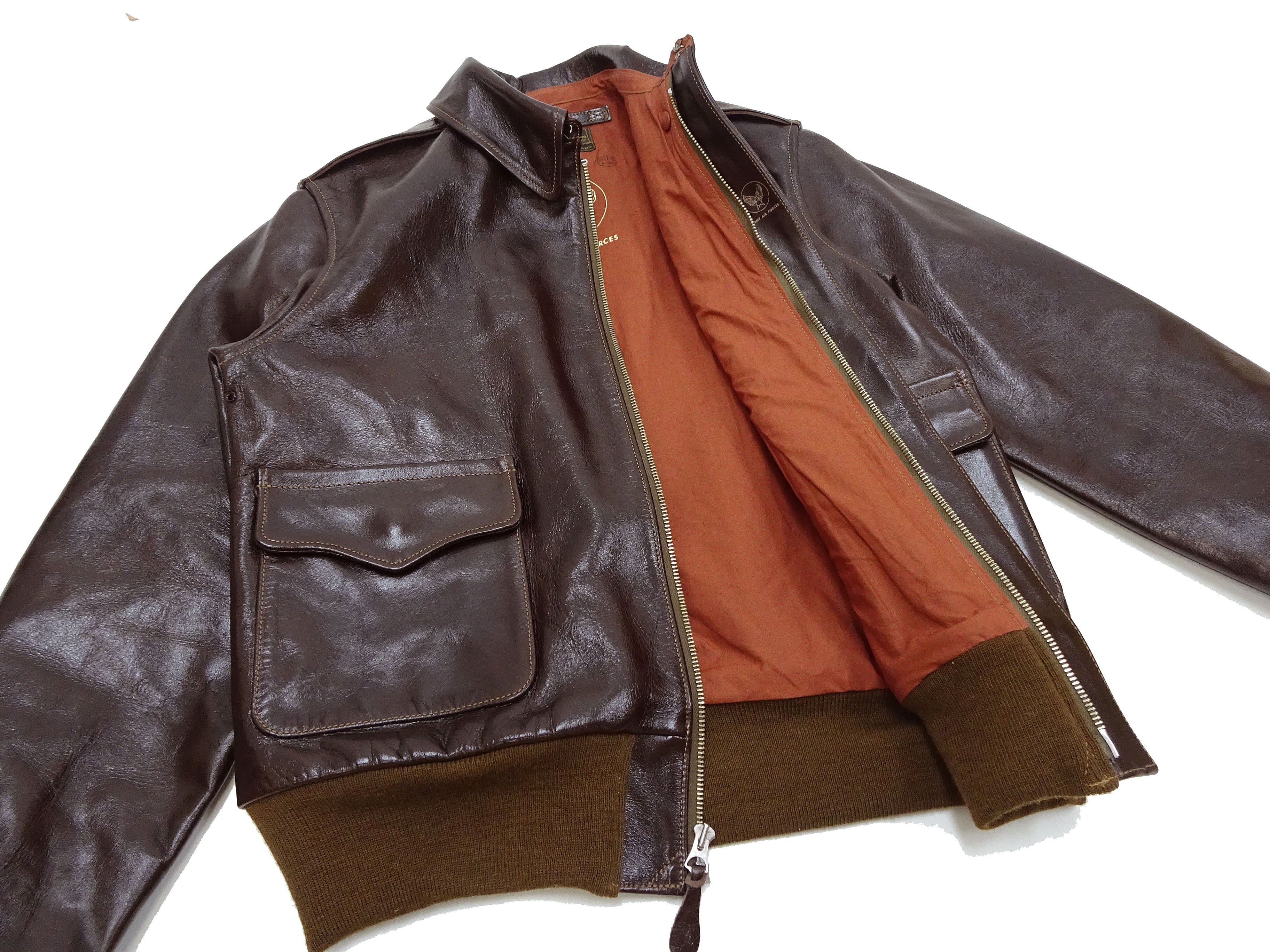 Buzz Rickson Jacket Men's A-2 Flight Jacket Plain A2 Aniline Leather Bomber Jacket BR80593 Seal Brown - Image 10