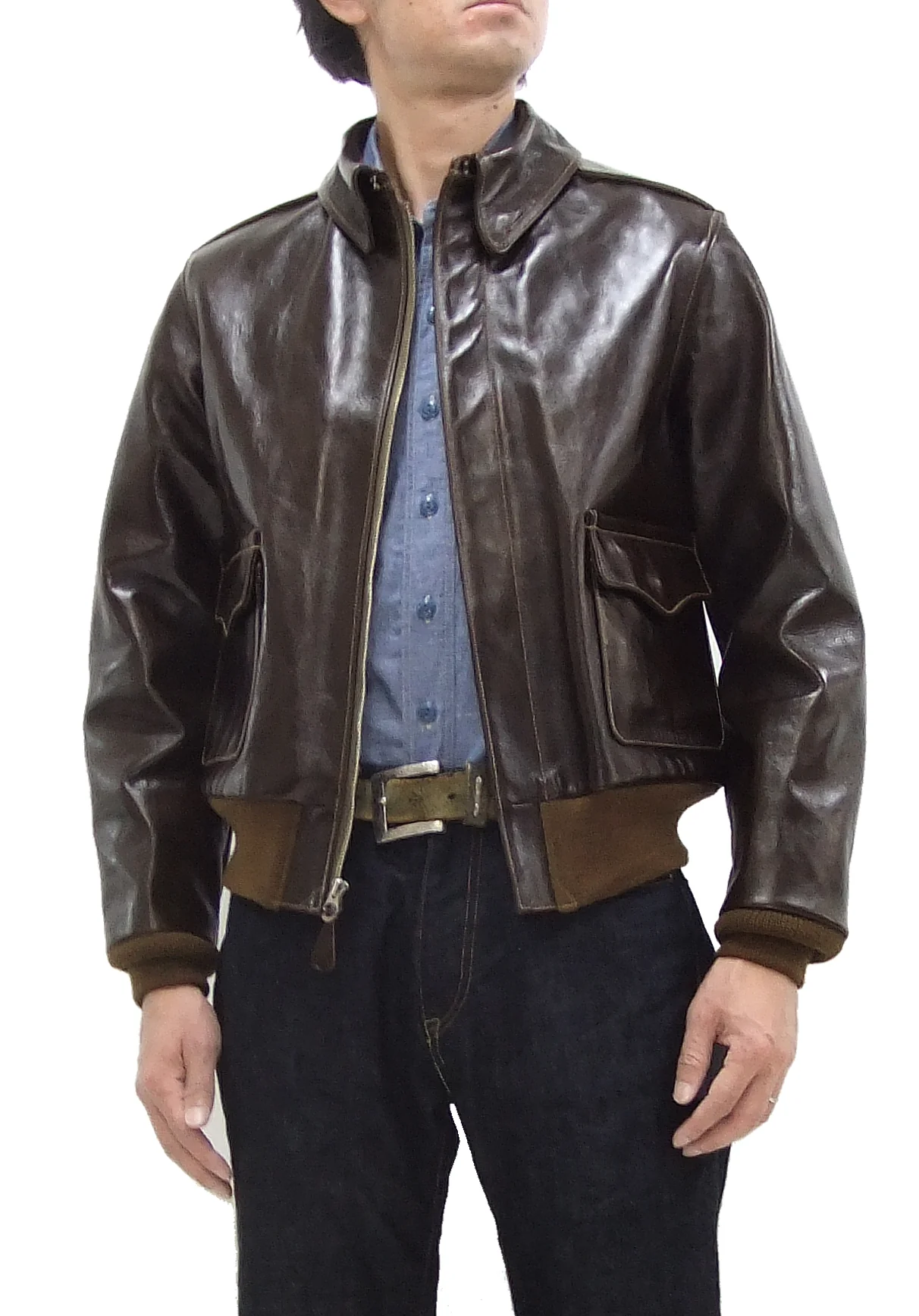 Buzz Rickson Jacket Men's A-2 Flight Jacket Plain A2 Aniline Leather Bomber Jacket BR80593 Seal Brown - Image 17