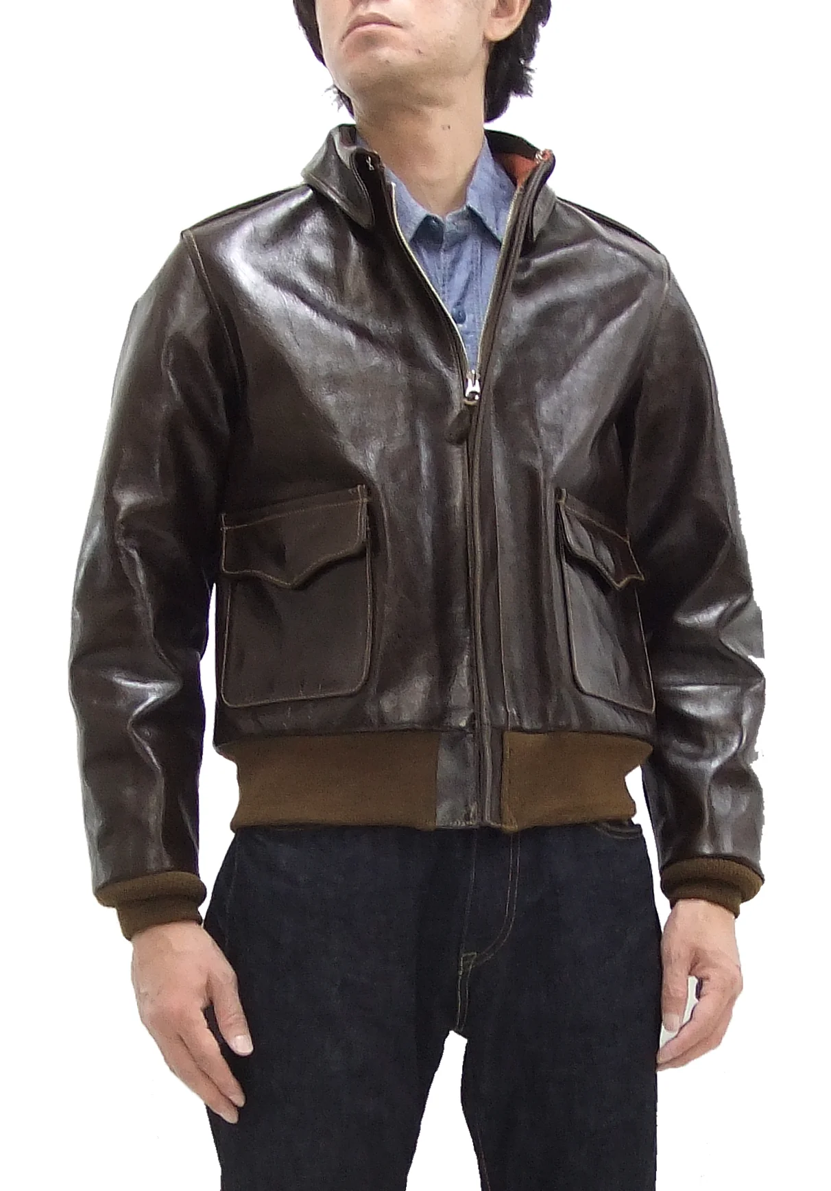 Buzz Rickson Jacket Men's A-2 Flight Jacket Plain A2 Aniline Leather Bomber Jacket BR80593 Seal Brown - Image 18